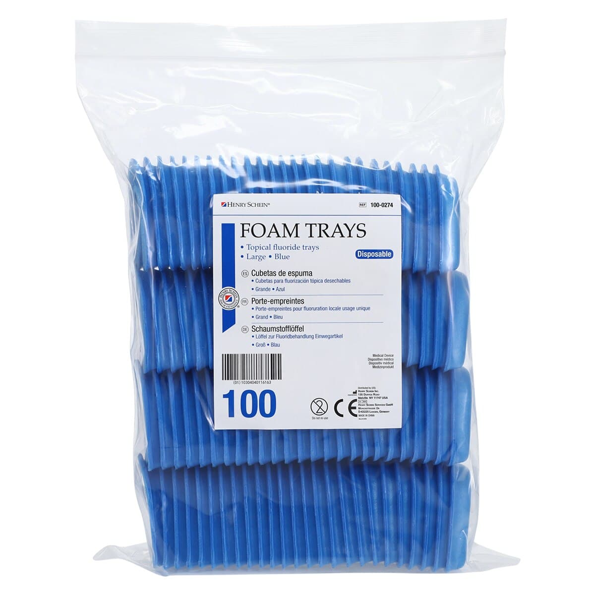 Acclean Single Arch Fluoride Trays, Foam, Large, Without Handle, Blue, Disposable, 100/Pk thumbnail 3
