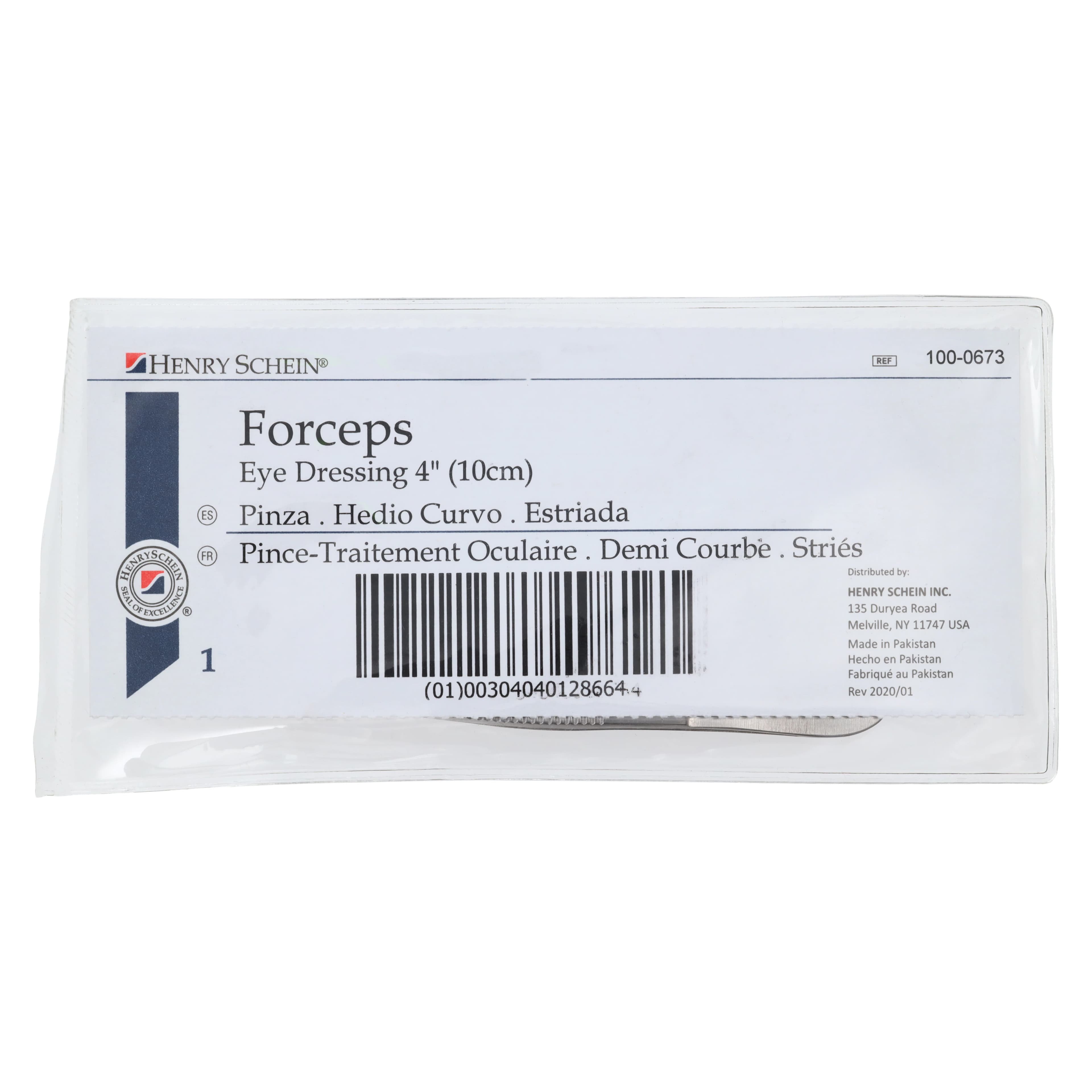 Henry Schein Dressing Forceps, Eye, Curved, 4", Serrated, Stainless Steel, Autoclavable, Each thumbnail 2