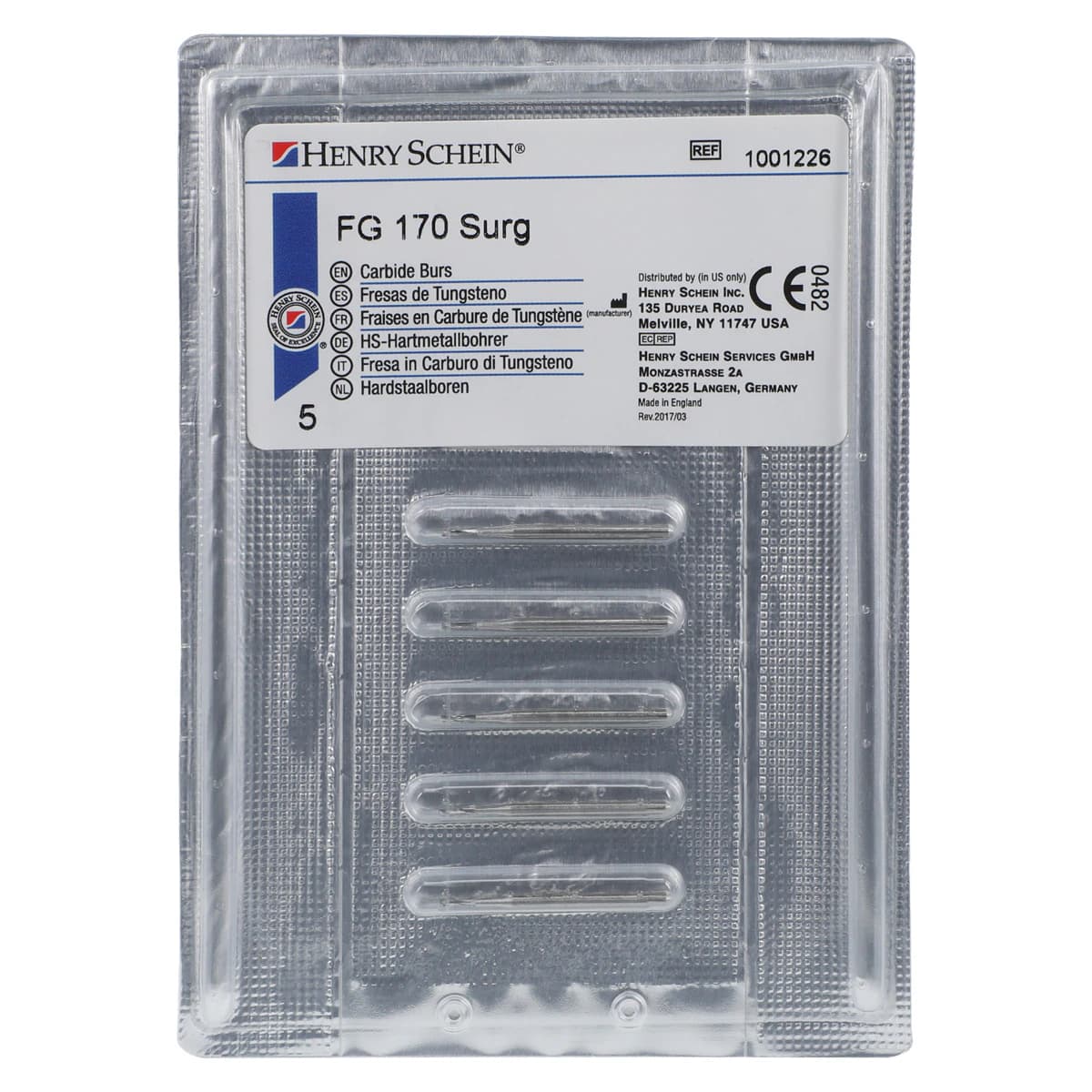 Henry Schein Surgical Bur FG 170, Carbide, Plain Flat End Taper, Friction Grip, Surgical Length, 5/Pkg thumbnail 3