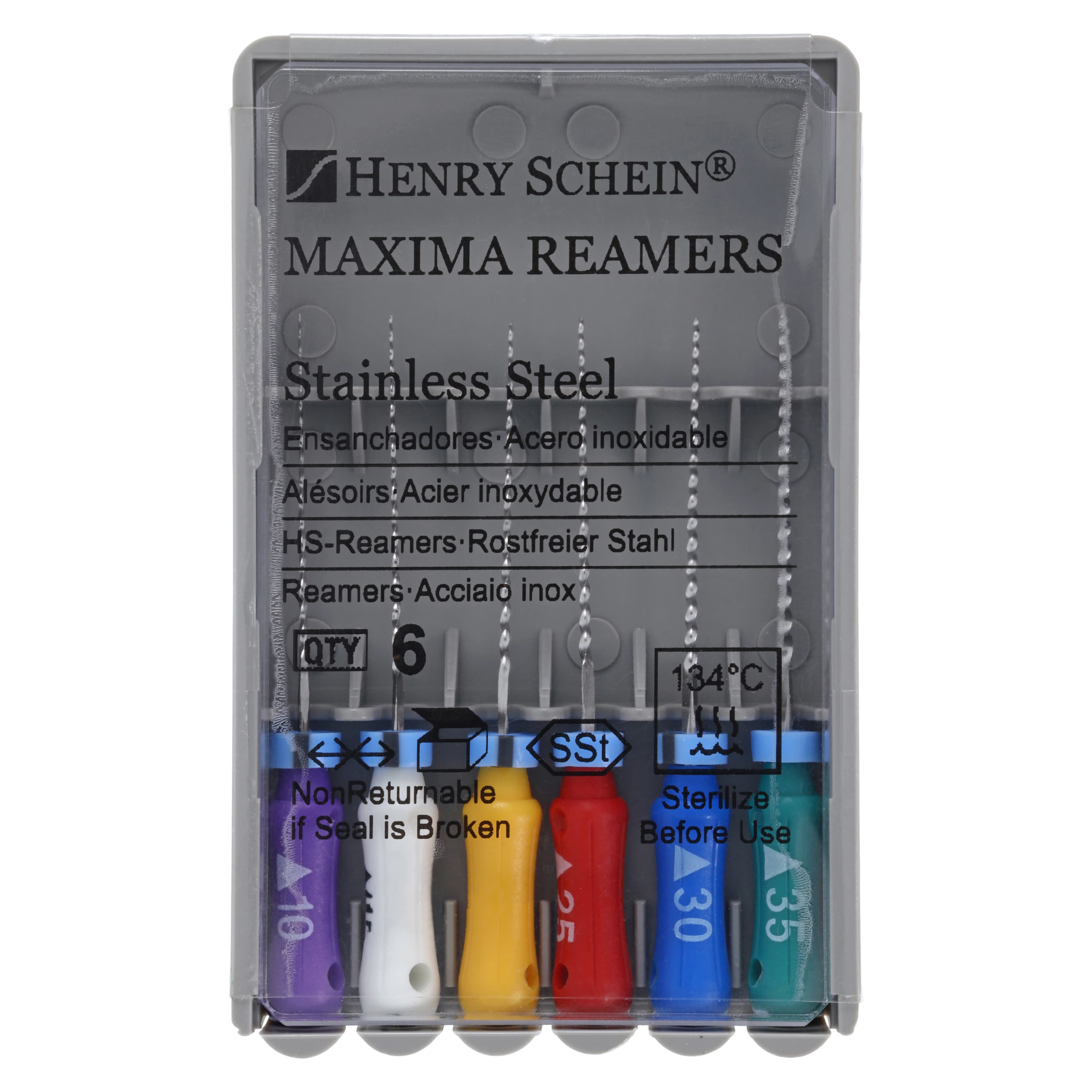 Maxima Hand Reamers, Size 10-35, 21mm, Stainless Steel, Color Coded, Assorted, 6/Box - Reamers 21mm - Image 1