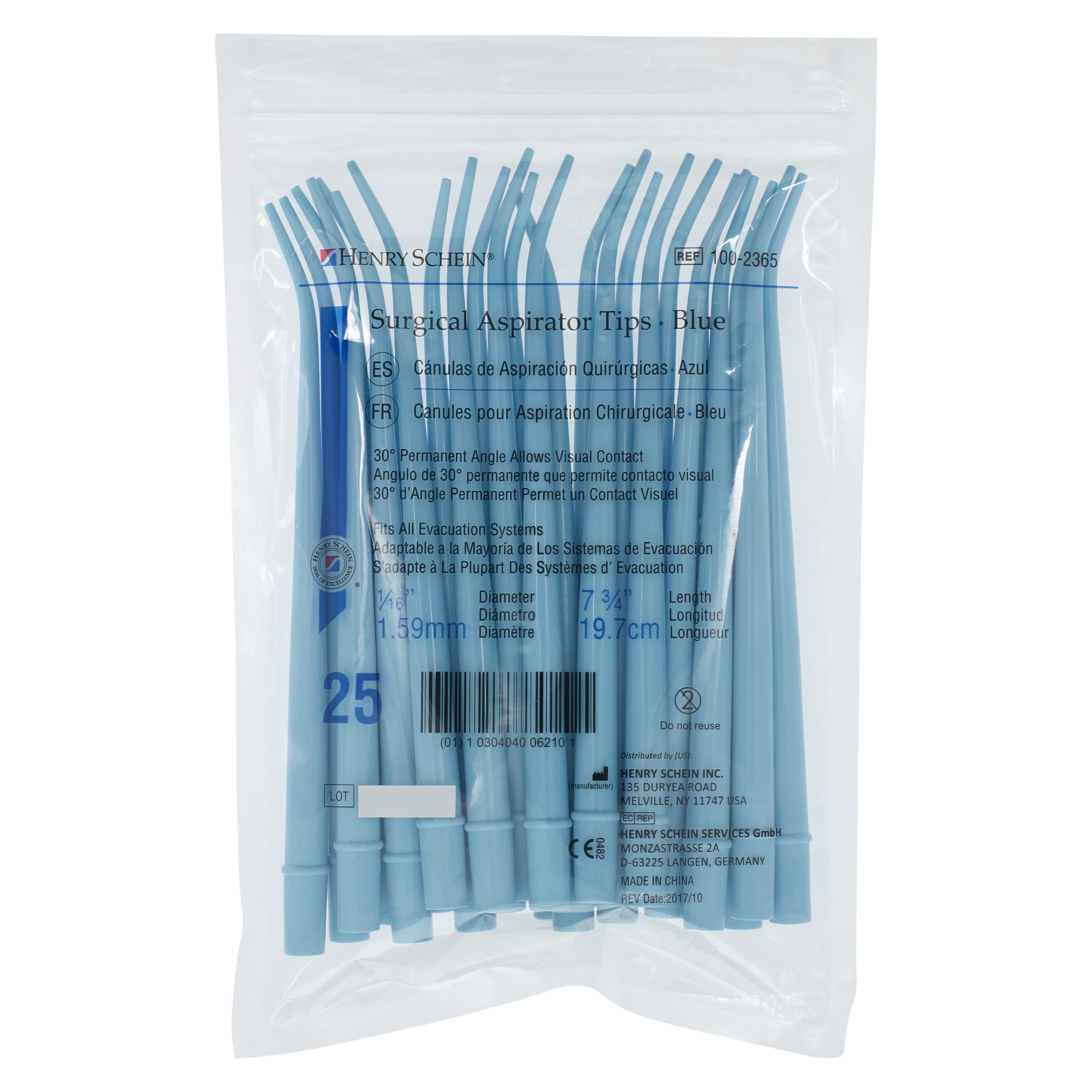 Henry Schein Surgical Aspirator Tip, Disposable, Blue, 7.75 in, 1/16 in, 25/Package thumbnail 2