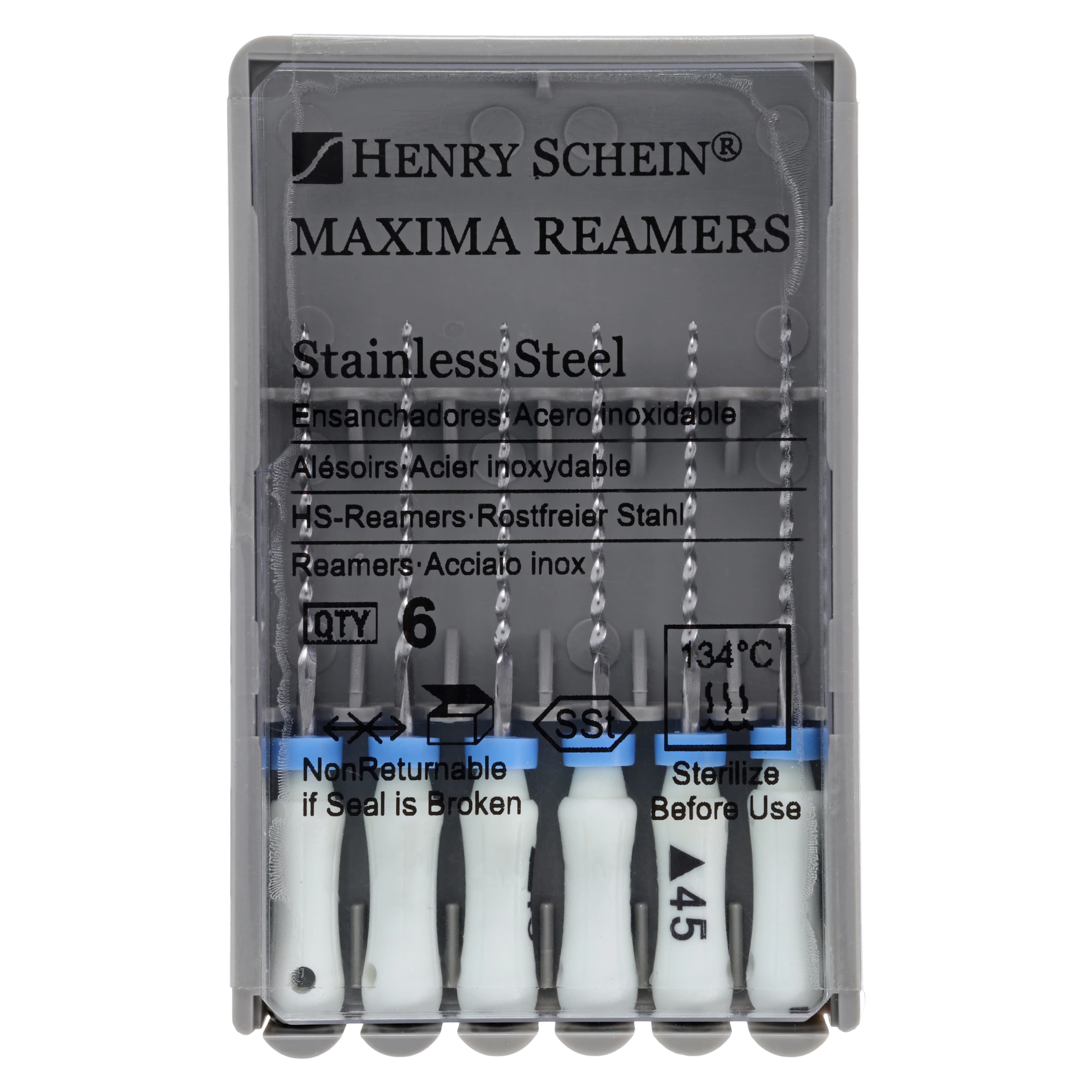 Maxima Hand Reamer, Size 45, 21mm, Stainless Steel, White Color Coded, 6/Box - Reamers 21mm - Image 1