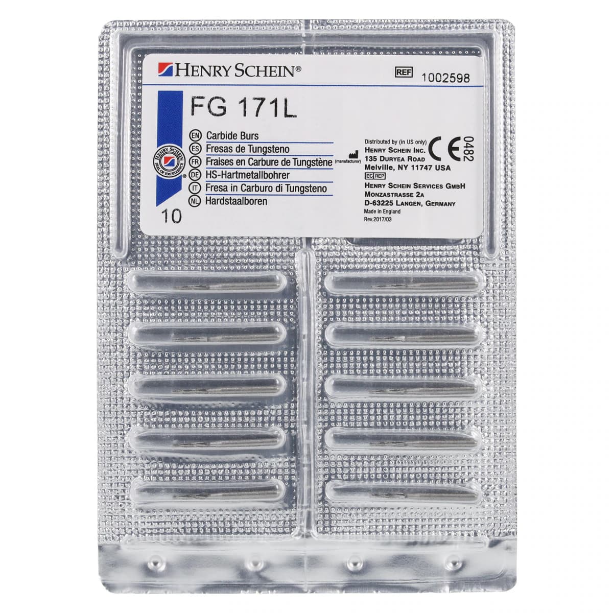 Carbide Bur FG 171L, Non-Sterile, Operative, Plain Flat End Taper, Friction Grip, 10/Pk thumbnail 3