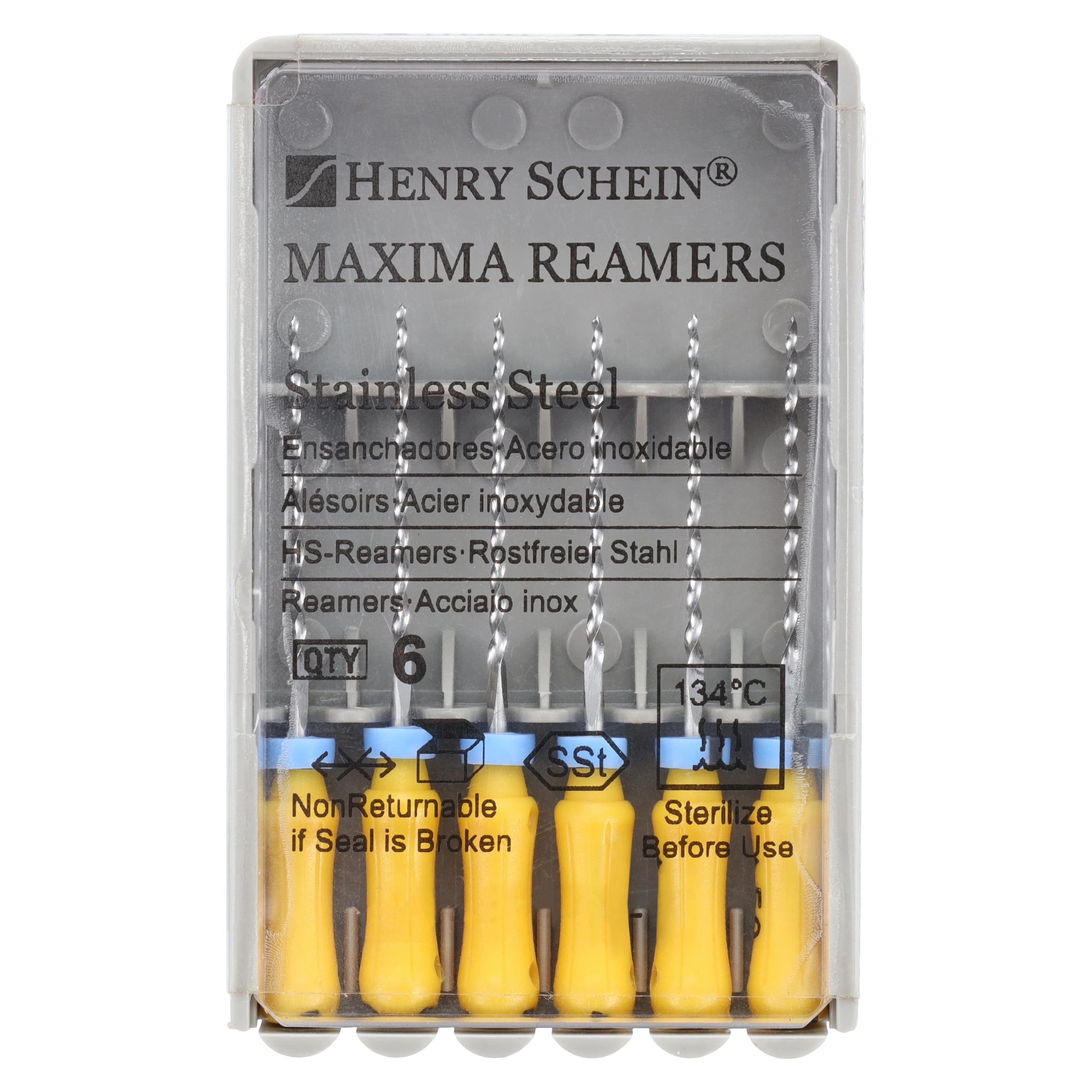 Maxima Reamer Size 50, 21mm, Stainless Steel, Yellow Color Coded, 6/Box - Reamers 21mm - Image 1