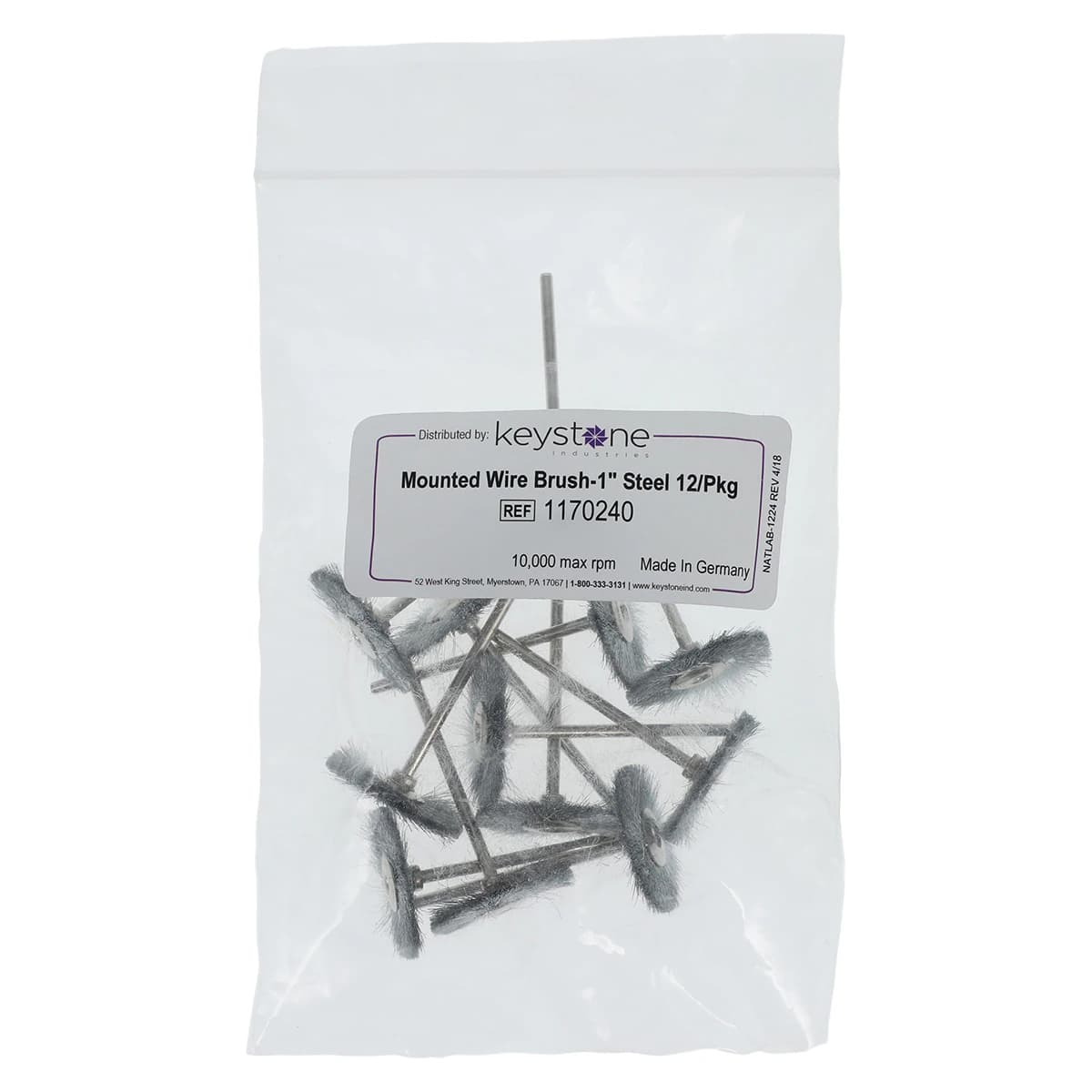 Keystone 844B 1" Mounted Steel Wire Brush, 12/Pkg - 844B 1" Mounted Steel Wire Brush (12) - Image 1