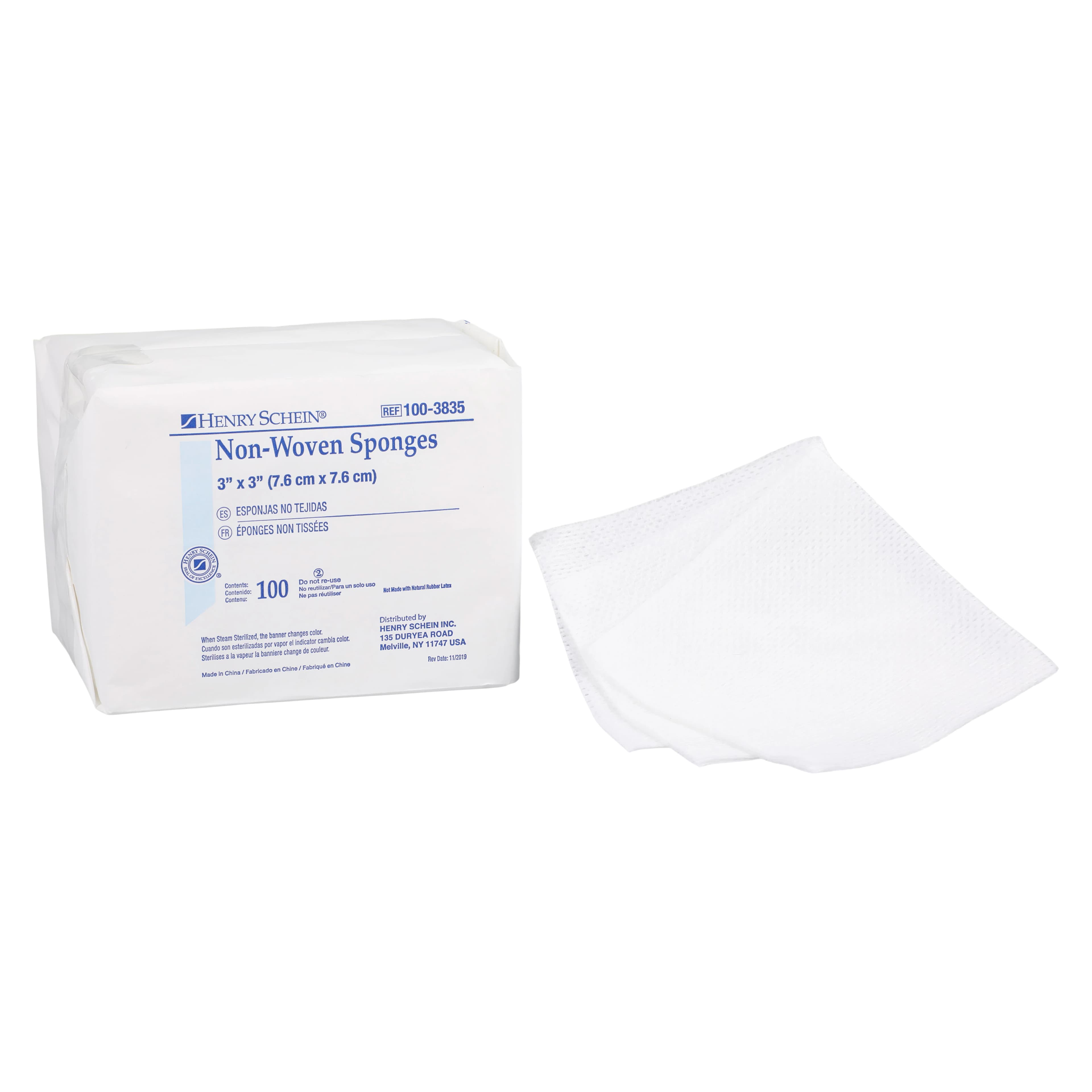 Henry Schein Non-Woven Cotton 4-Ply Sponges, 3x3", Non-Sterile, 100/Box - Non-Woven Cotton 4-Ply Sponges - Image 1