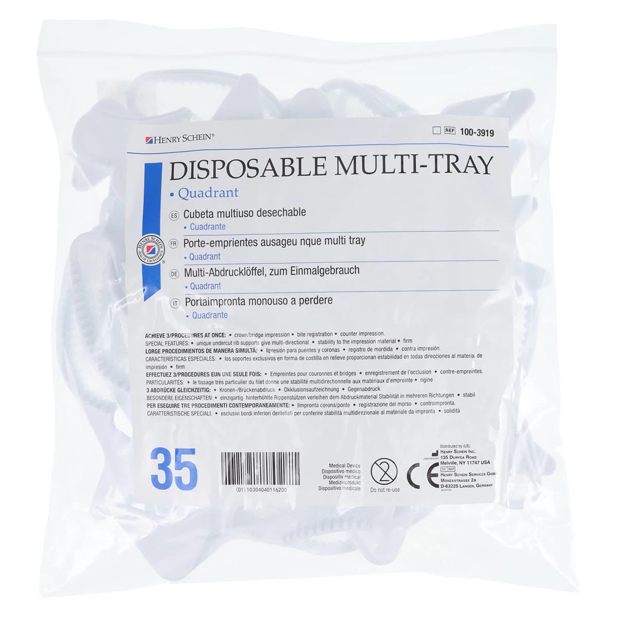 Henry Schein Multi-Tray Quadrant Bite Trays, Plastic, 35/Bag thumbnail 3