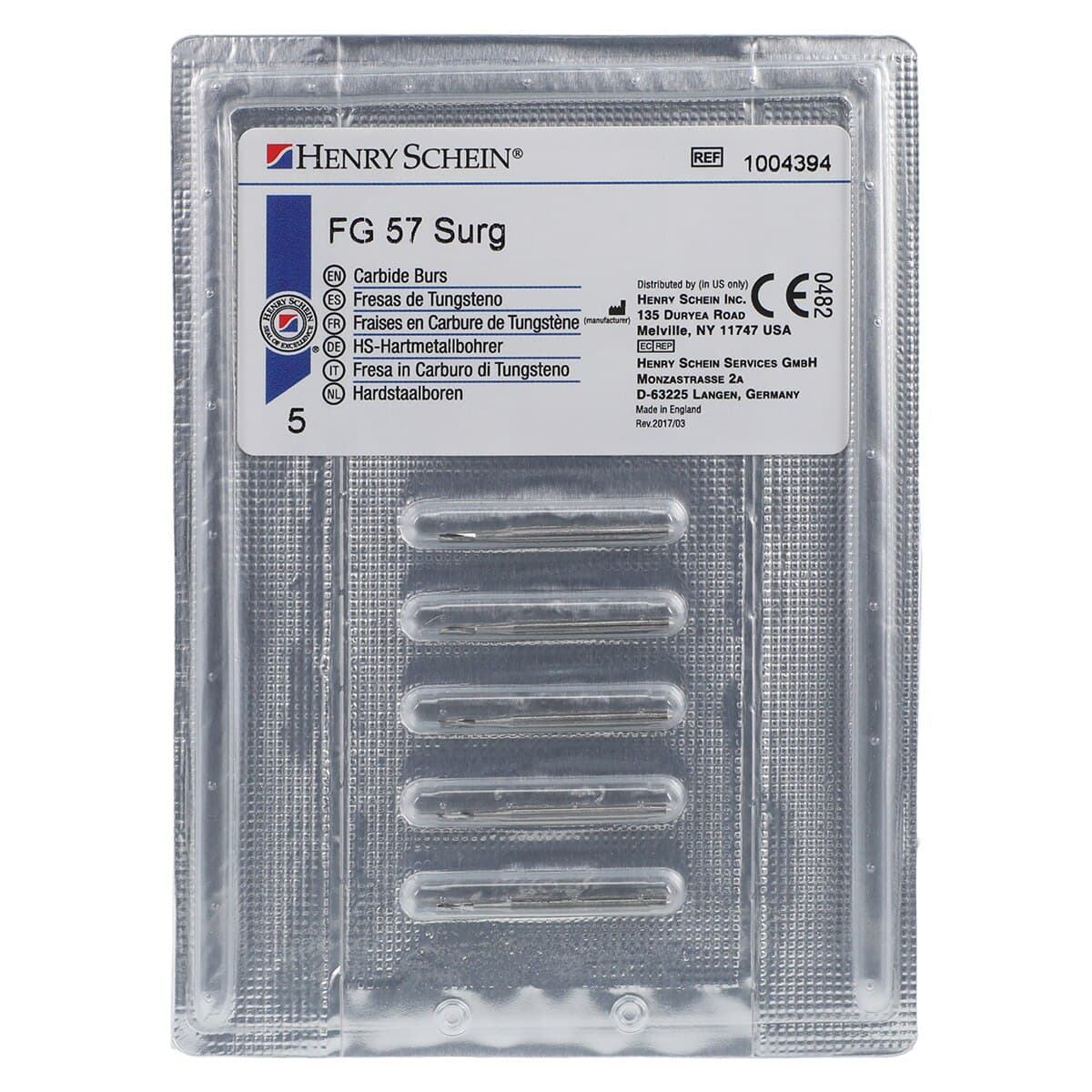 Henry Schein Surgical Bur FG 57, Plain Fissure, Friction Grip, Surgical Length, Carbide, 5/Pkg thumbnail 3