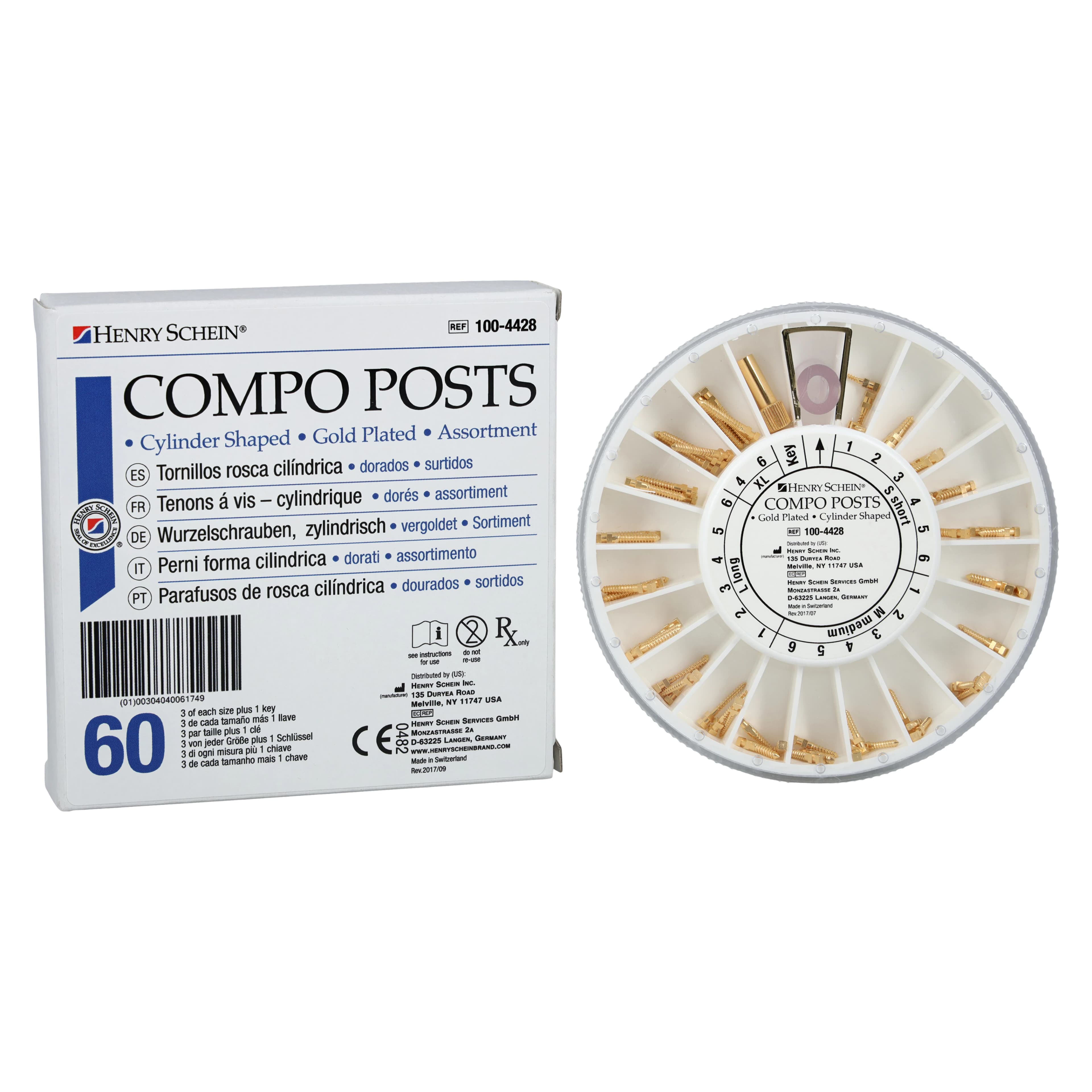 Compo-Posts Assortment 203A, Gold Plated, Assorted Sizes, 60/Box thumbnail 2