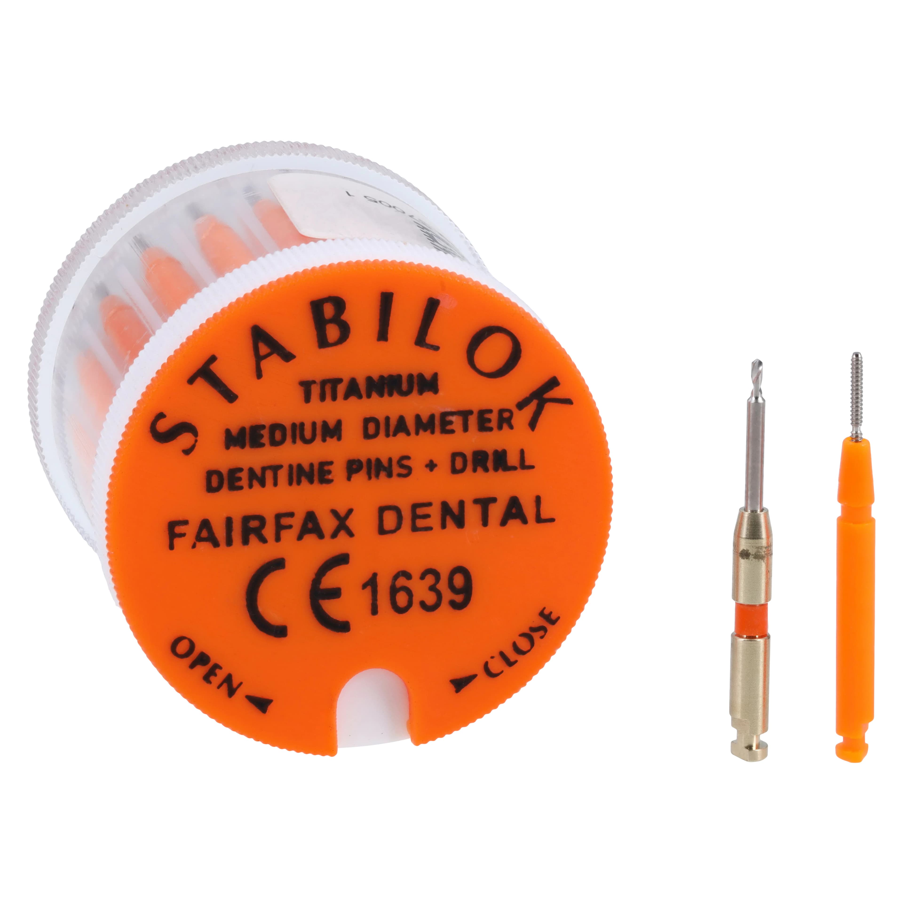 Stabilok Titanium Dentin Pins Standard Kit, .027" Orange, 20 Pins + 1 Drill, Ref 15899 - Stabilok .027 Orange Dentin Pins Std Kit - Image 1