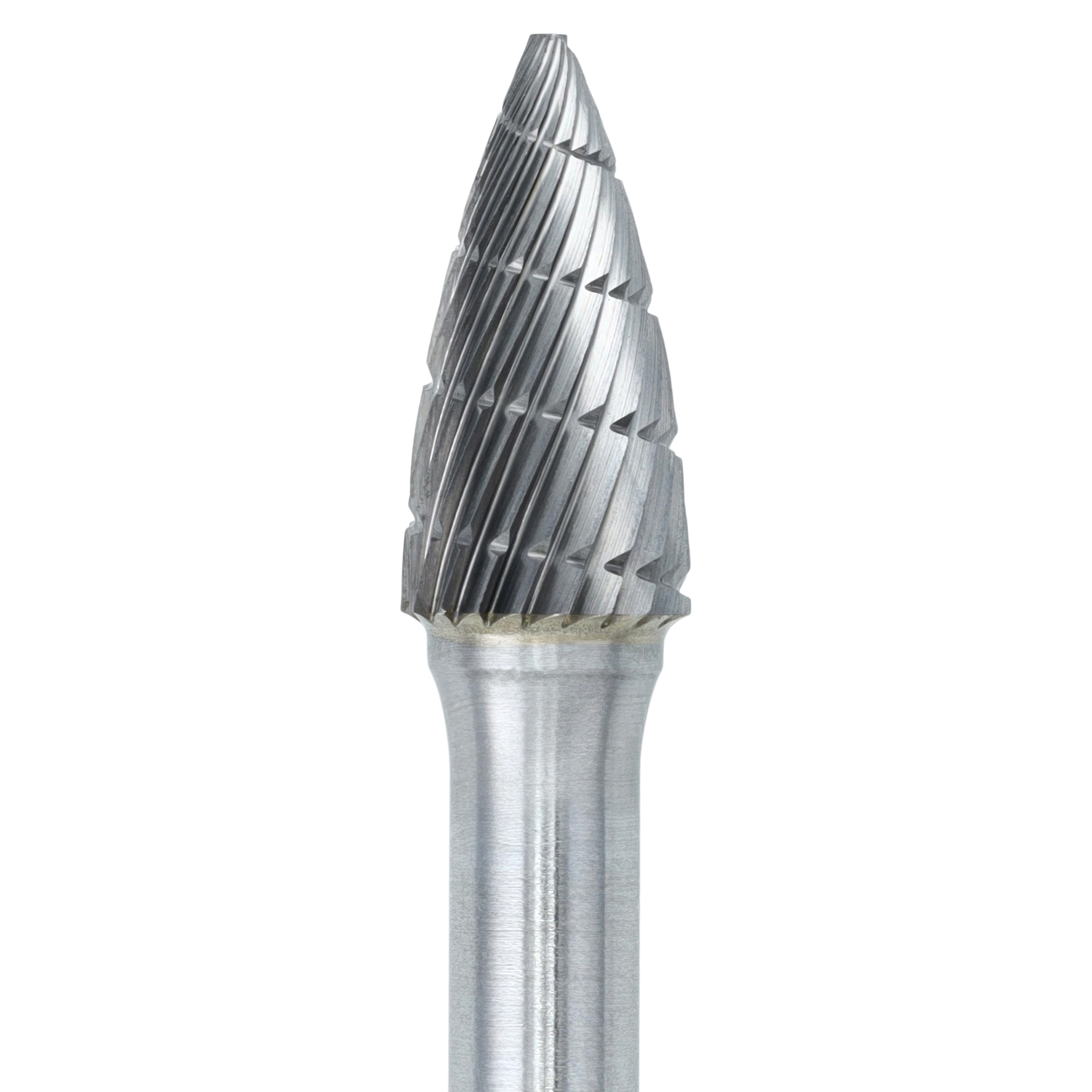 Henry Schein Lab Carbide Bur, Flame, Regular Cut, 3/8" Head, 1/4" Shaft, for Lathe, Each thumbnail 4