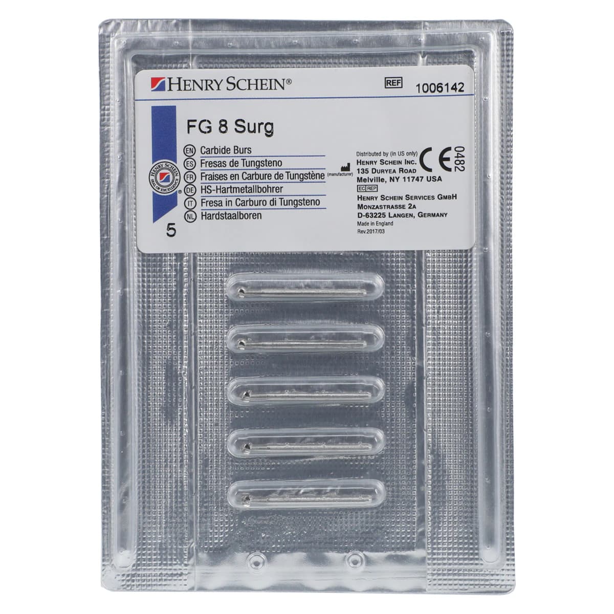 Henry Schein Surgical Carbide Bur, Round, Friction Grip, Surgical Length, Size 8, 5/Pack thumbnail 3
