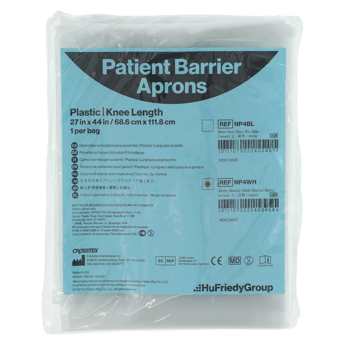 Crosstex Patient Barrier Apron, Plastic, Knee Length, 27" x 44", White, 1/Pk, NP4WH - CROSSTEX APRONS - PLASTIC & NYLON NP4WH - Image 1