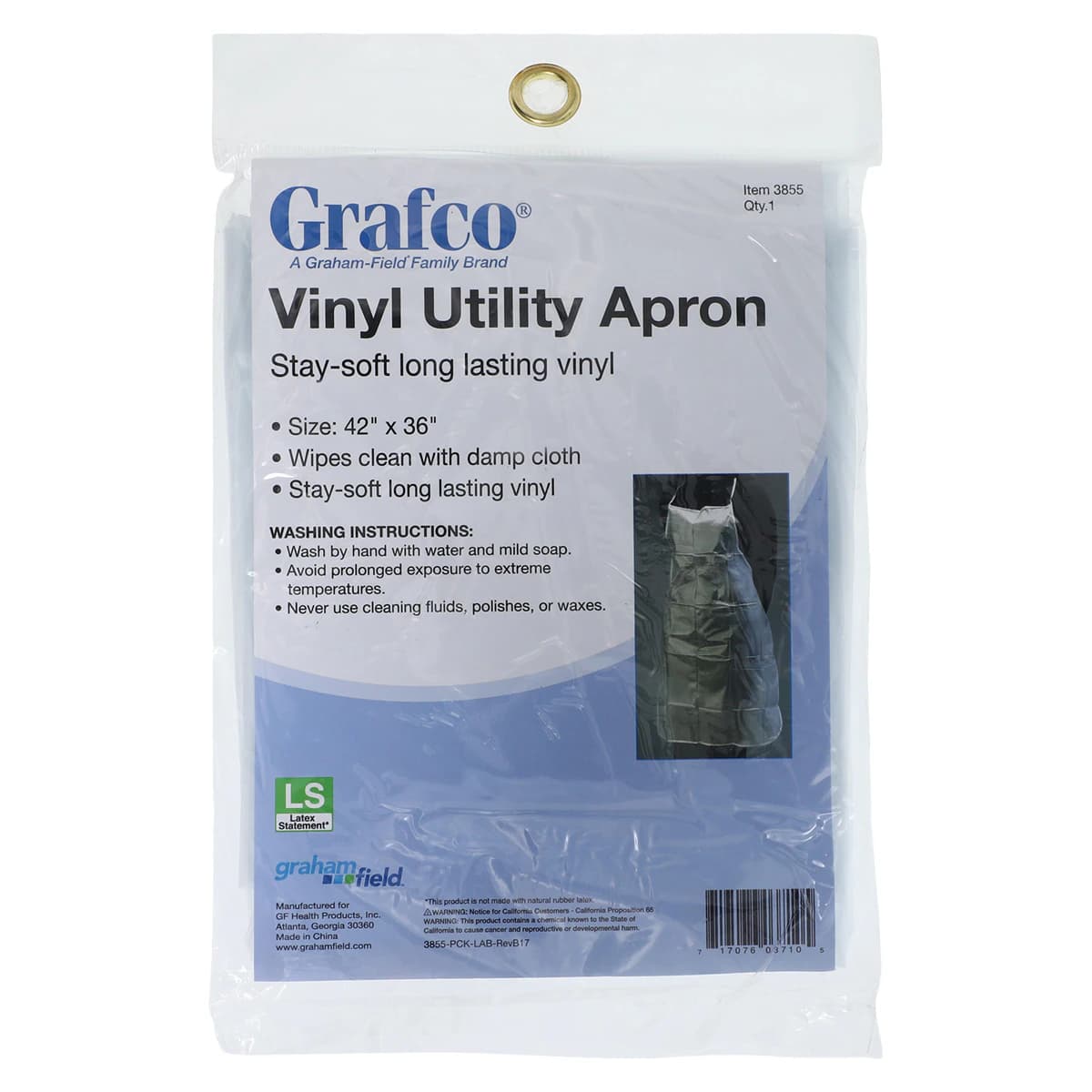 Grafco Bib Style Apron, Translucent, Reusable, Each - Apron Plastic - Image 1