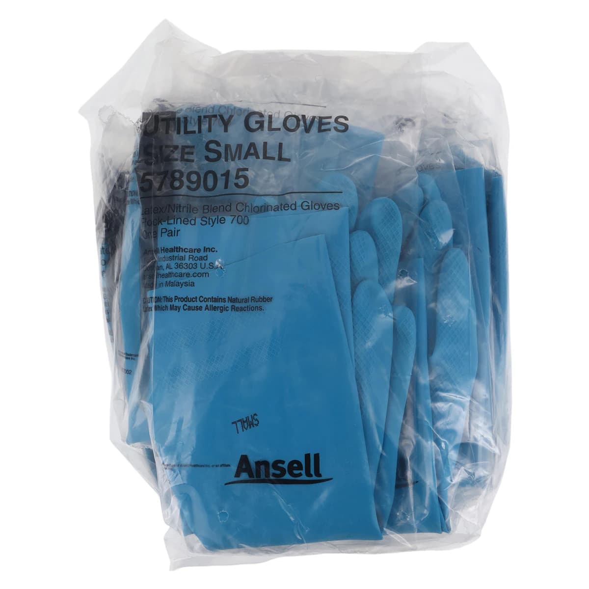 Ansell Latex/Nitrile Blend Utility Gloves, Reusable, Flock-Lined, Blue, Size Small, 12 Pairs/Bag thumbnail 2