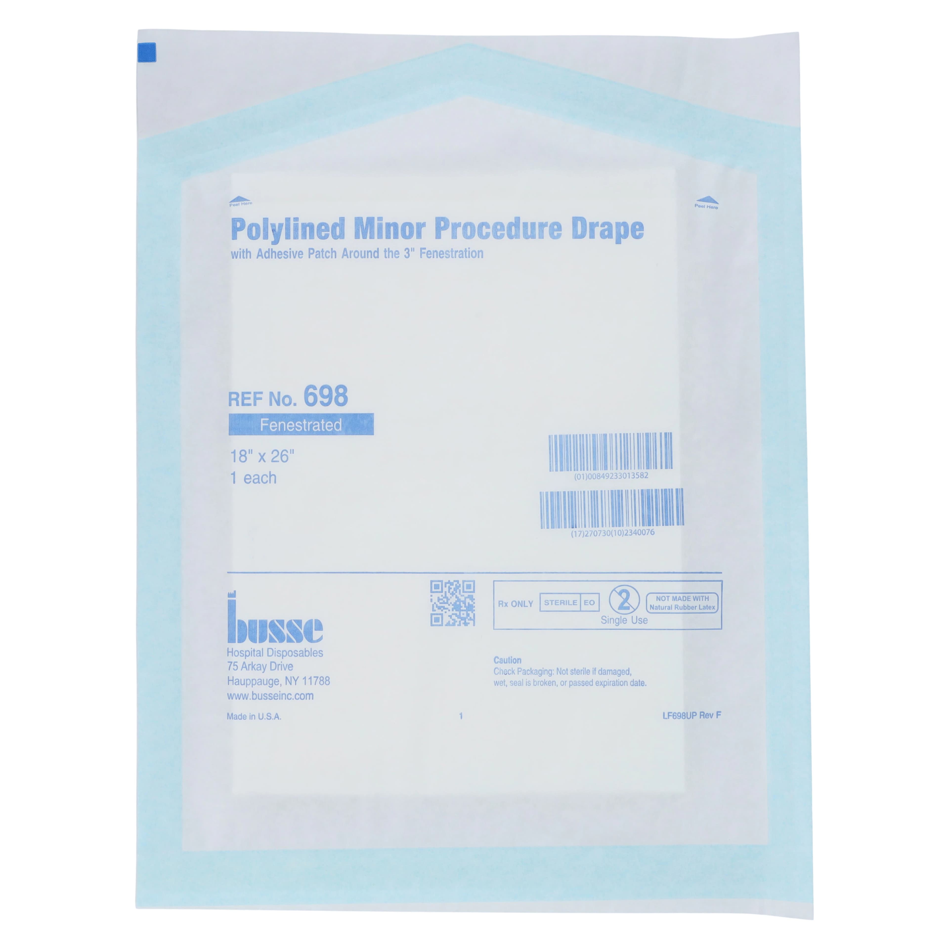 Busse Hospital Disposable Sterile Surgical Drape with Adhesive, 18x26", 3" Fenestrated thumbnail 2
