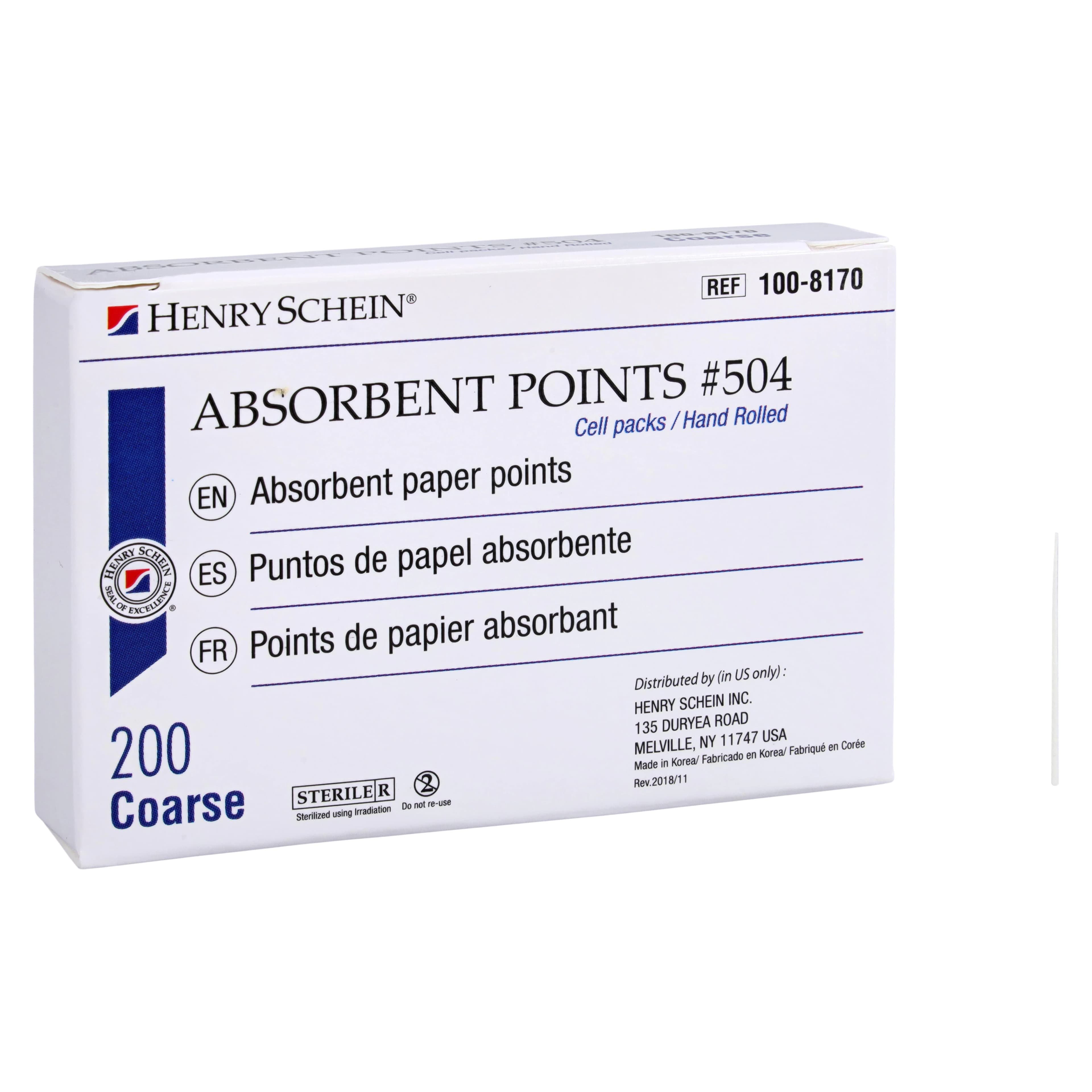 Henry Schein Absorbent Points #504, Coarse, Standard Size, White, Sterile, 200/Box thumbnail 4