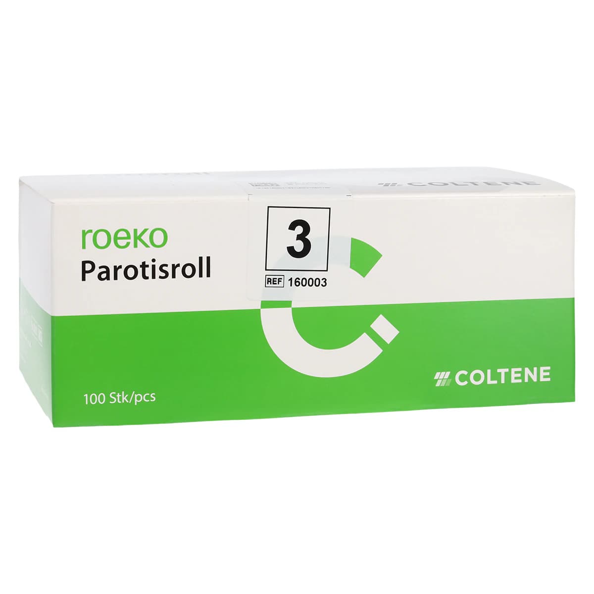 Roeko Parotisroll #3 Non-Sterile Cotton Rolls with Plastic Rod, 3/8" x 4" (10 x 100 mm), 100/Box, 160003 - Roeko Parotisroll #3 (.375in x 4in) Non-Sterile Cotton Rolls With Plastic Rod Pack of 100 - Image 1