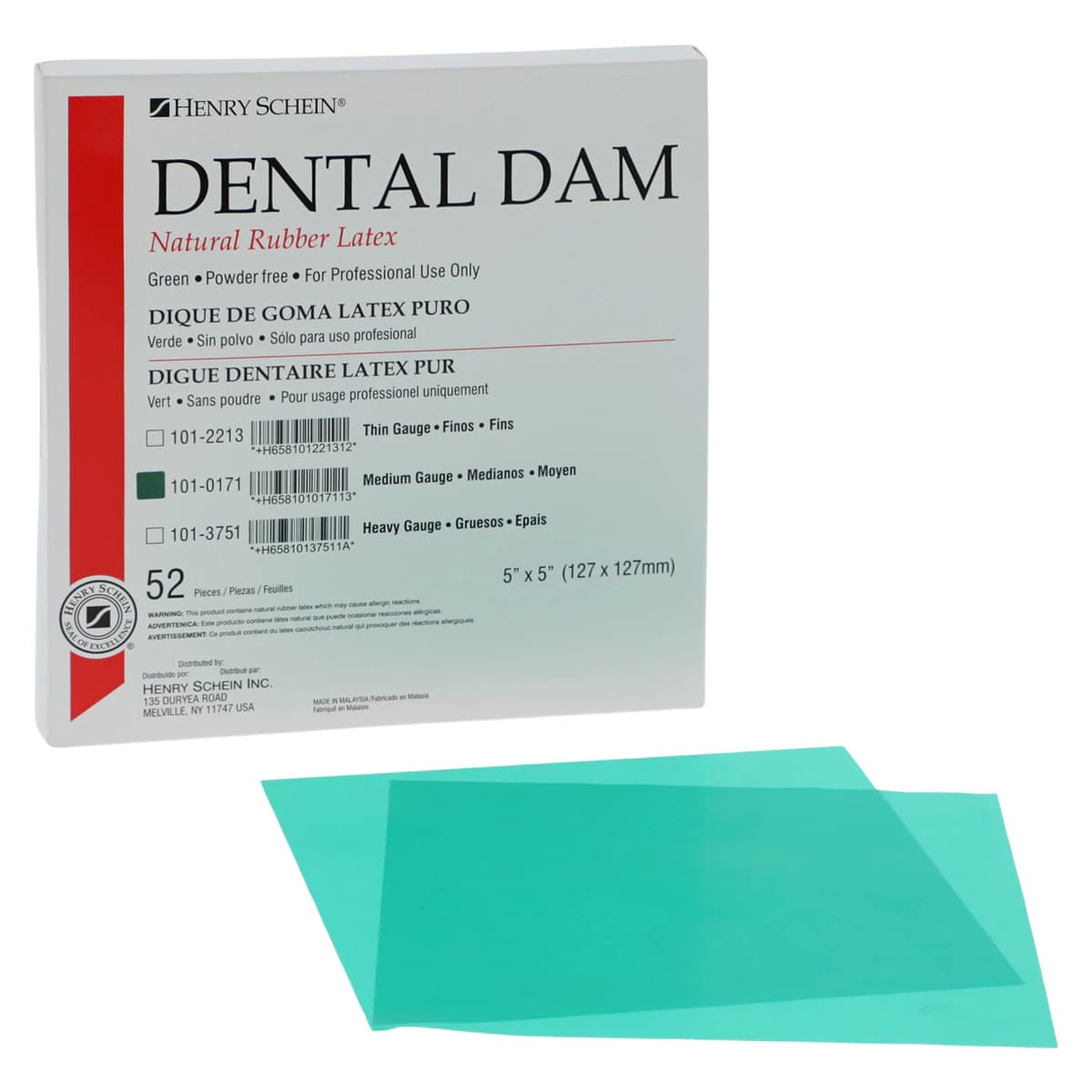 Latex Rubber Dam, 5 x 5 in, Medium Gauge, Green, 52/Box - Latex Rubber Dam - Image 1