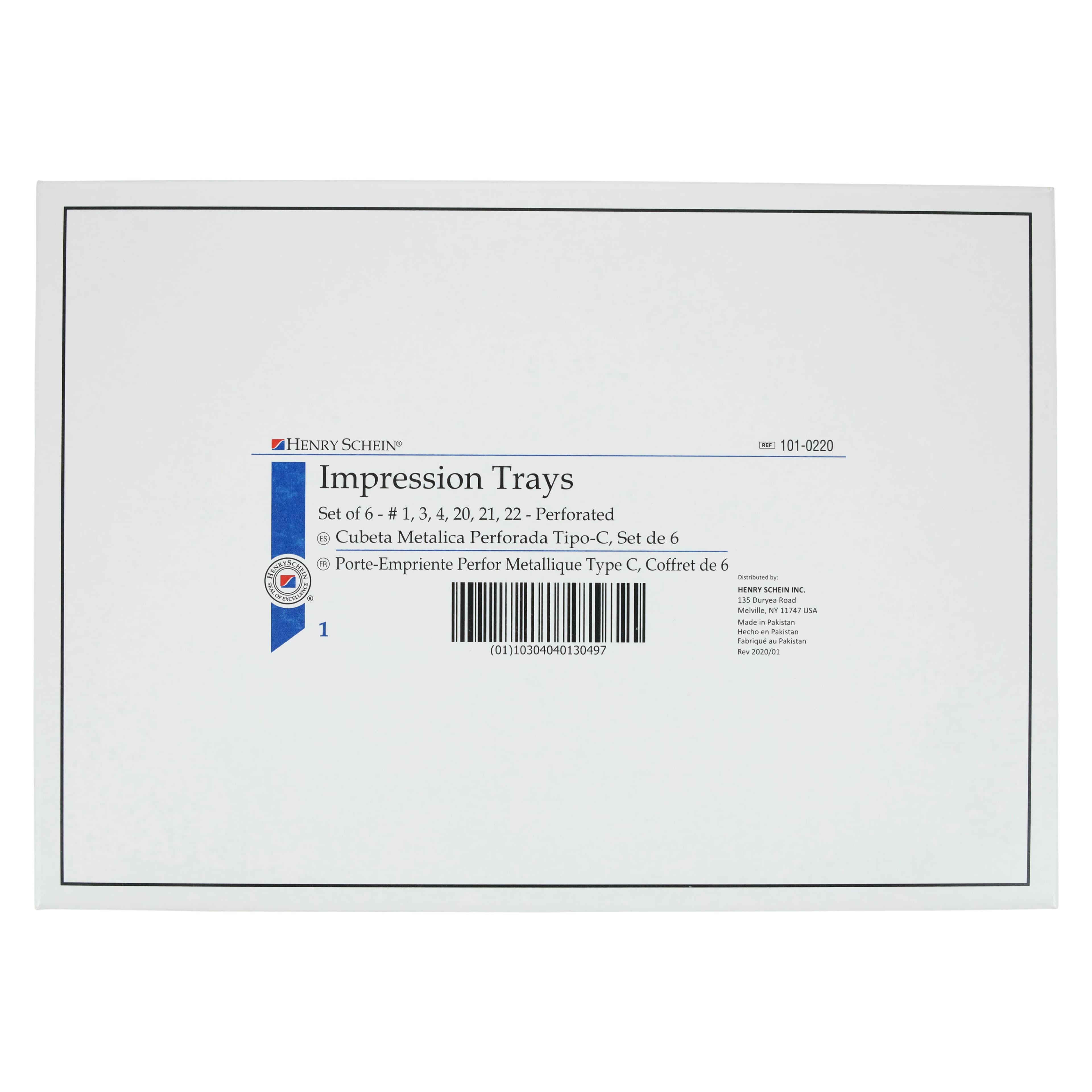 Henry Schein Impression Trays Metal C-Type, Stainless Steel, Perforated, Regular Set, Non Water Cooled, 6/Bx thumbnail 3