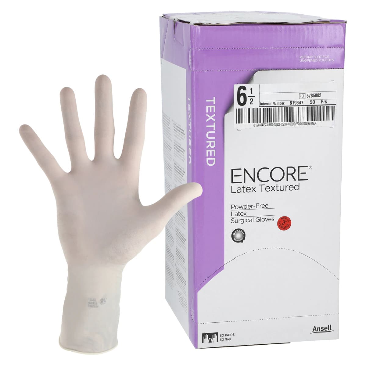 Encore PF Sterile Surgical Gloves, Powder-Free, Latex, Textured, Size 6.5, Natural, 50 Pairs/Box, 5785002 thumbnail 2