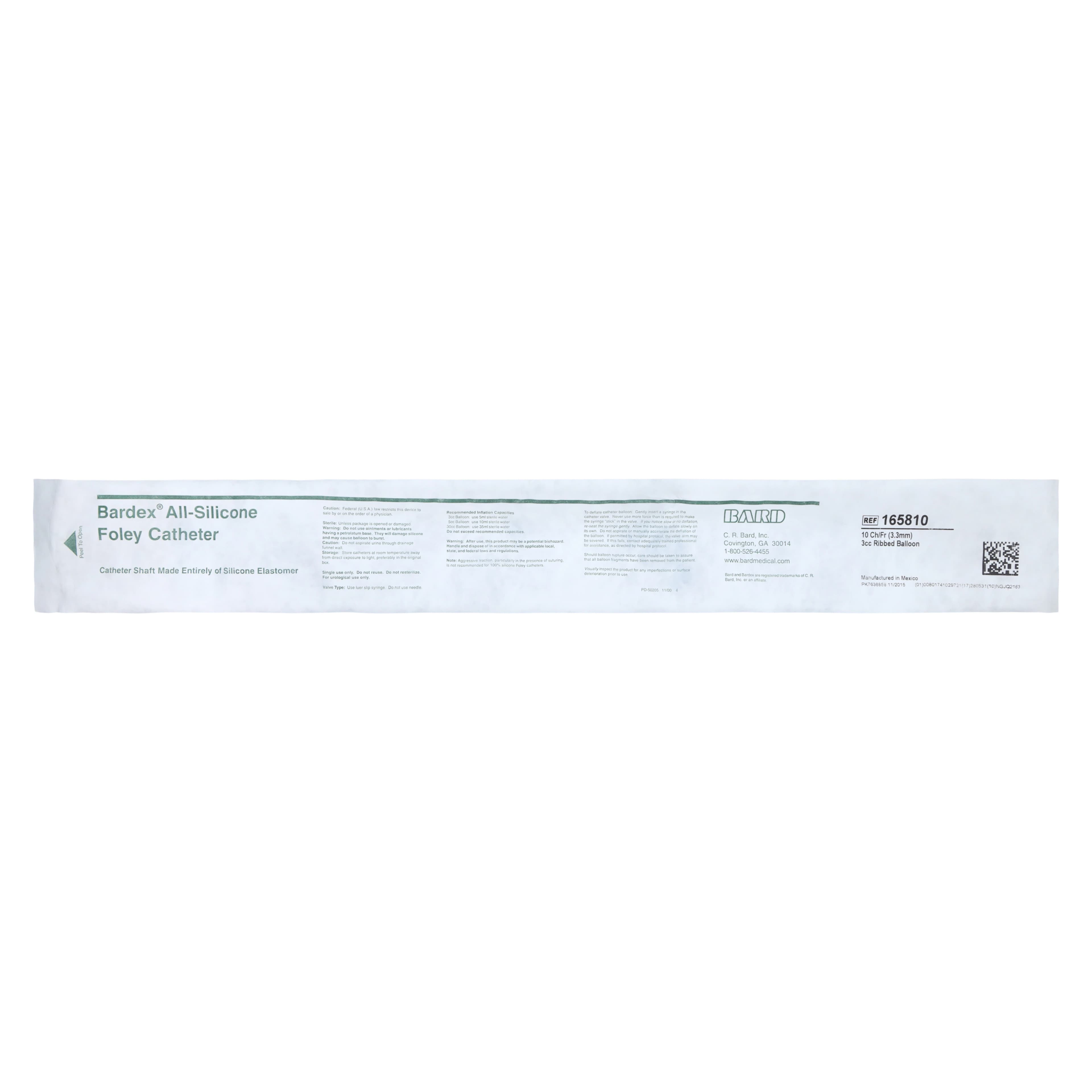 Bardex 2-Way Foley Catheter, 100% Silicone, 10 Fr, 3 cc Balloon, Short Round Tip thumbnail 2