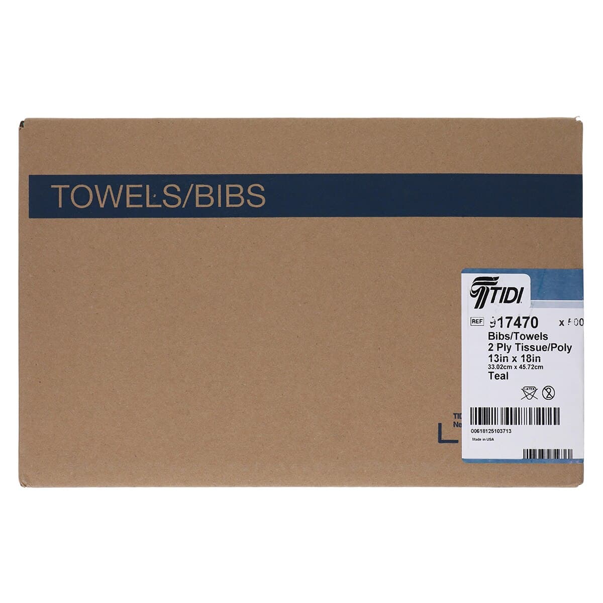 Tidi Products Choice Patient Bib, 13" x 18", 2-Ply Tissue with Poly Back, Waffle-Embossed, Teal, 500/Case, 917470 thumbnail 2