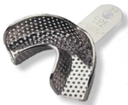 Impression Tray Metal #32, Partial, Lower Anterior, Perforated, Stainless Steel, Non-Water Cooled, Each - Impression Tray Metal #32 - Image 1