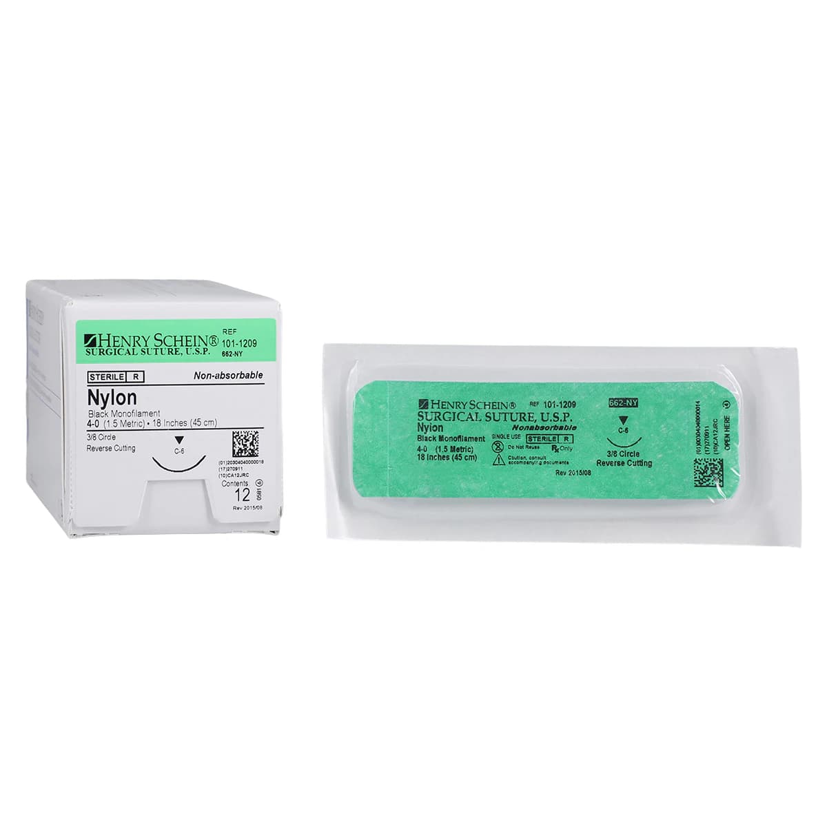 Henry Schein Black Monofilament Nylon Non-Absorbable Surgical Sutures, 4-0, 18", C-6 Reverse Cutting 3/8 Circle Needle, 18mm, 12/Box thumbnail 2