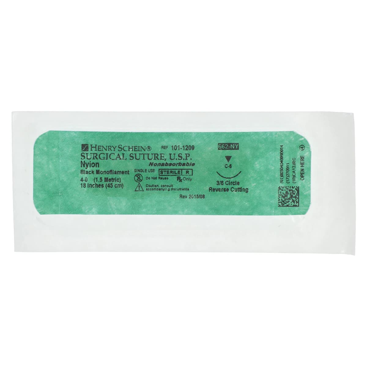 Henry Schein Black Monofilament Nylon Non-Absorbable Surgical Sutures, 4-0, 18", C-6 Reverse Cutting 3/8 Circle Needle, 18mm, 12/Box thumbnail 3