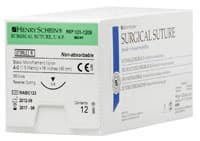 Henry Schein Black Monofilament Nylon Non-Absorbable Surgical Sutures, 4-0, 18", C-6 Reverse Cutting 3/8 Circle Needle, 18mm, 12/Box - Black Monofilament Nylon Non-Absorbable Surgical Sutures - Image 1