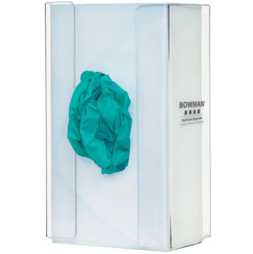 Bowman Glove Box Dispenser, Single, Clear PETG, Wall Mountable, 5-1/2"W x 10"H x 3-3/4"D - Glove Box Dispenser - Single with Flexible Spring - Image 1