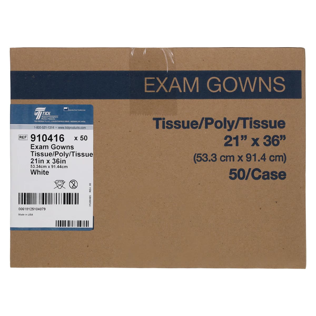 TIDI Choice White Pediatric Exam Gown, Tissue/Poly/Tissue, 21" x 36", Latex-Free, Fluid Resistant, 50/Case thumbnail 2