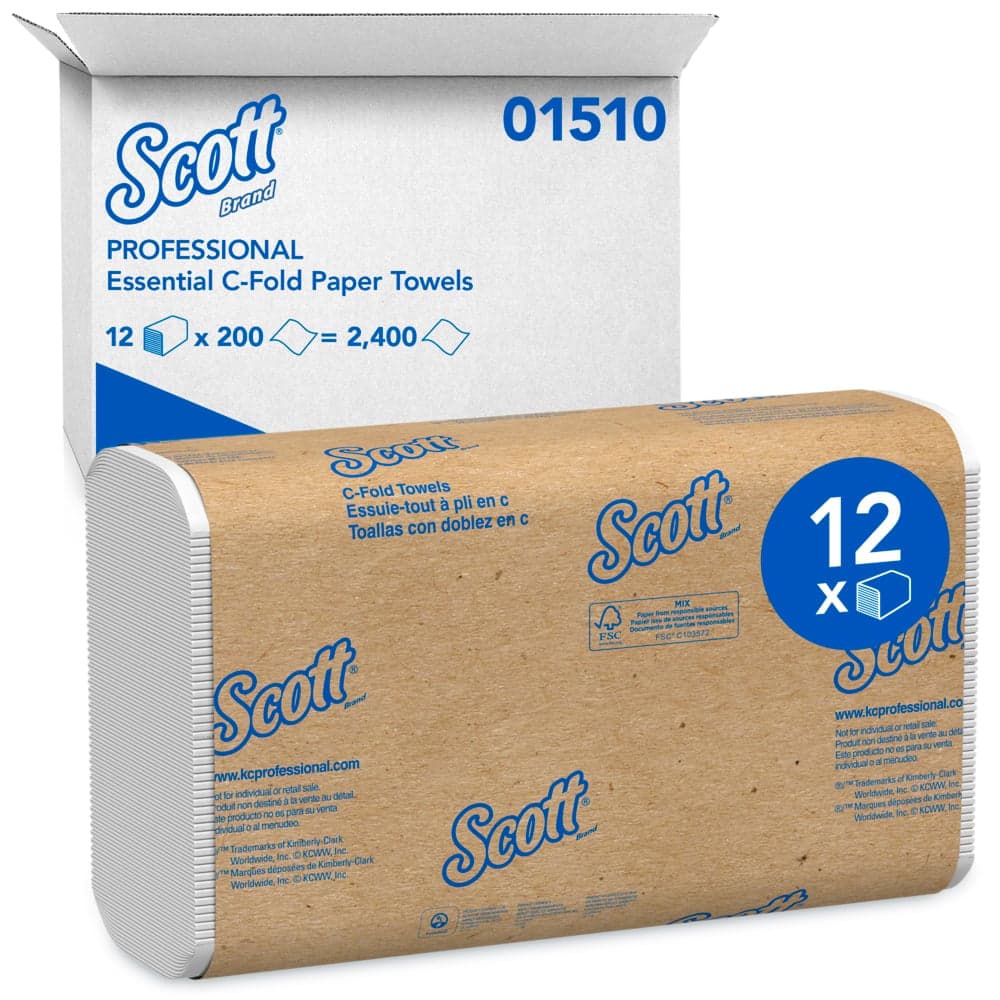 Scott Essential C-Fold Paper Towels, 1-Ply, White, 10.1" x 13.15", 200 Sheets/Pack, 12 Packs/Case (2400 Total), #151 - Scott Towel C-Fold Disposable 40% Recycled Fiber White 2400Cs - Image 1