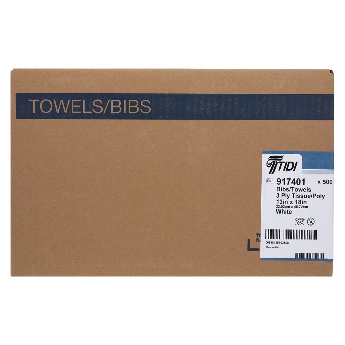 Tidi Products Stay Dri Deluxe Patient Bib, 3-Ply Tissue with Poly Backing, Waffle-Embossed, 13" x 18", White, 500/Case, 917401 thumbnail 2