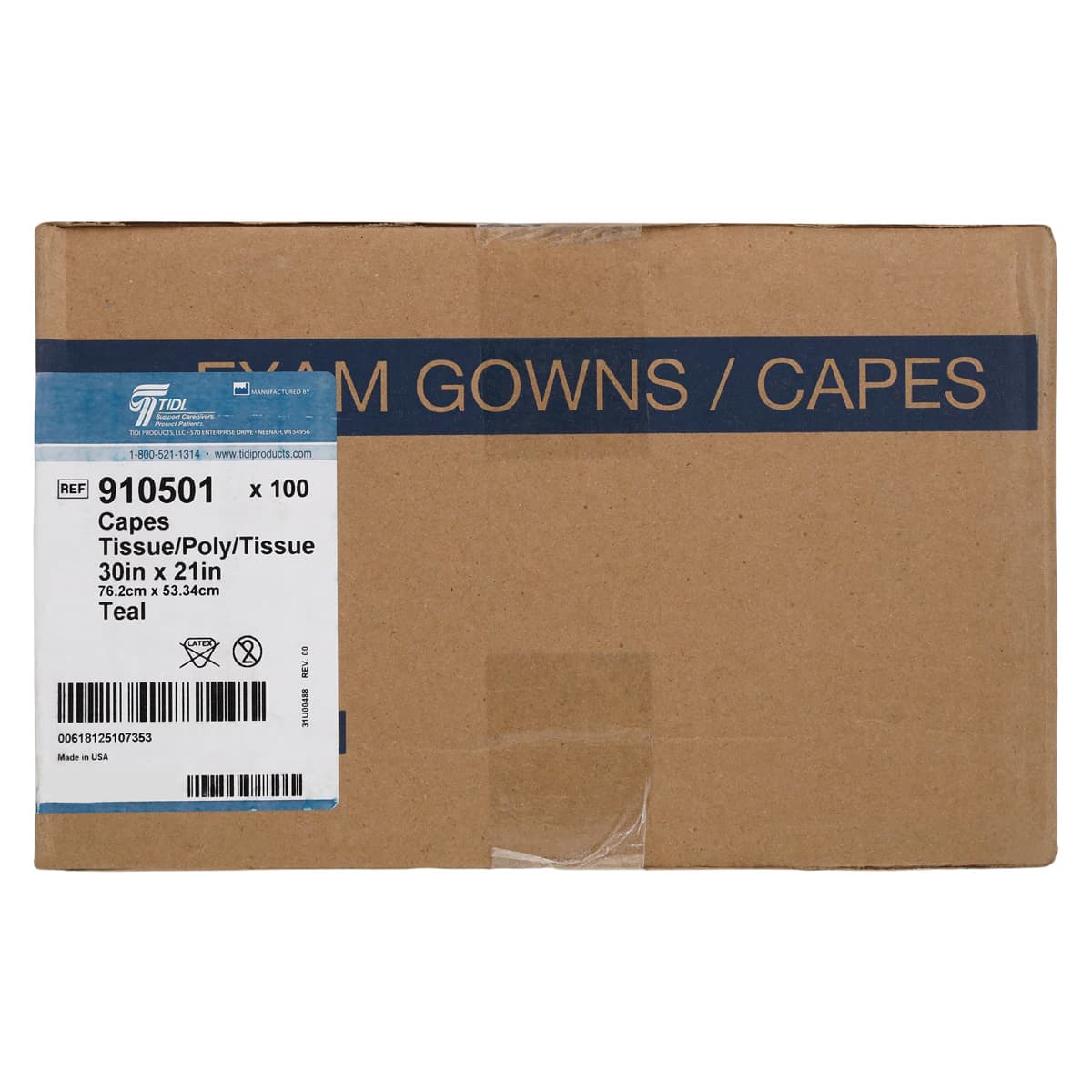 Tidi Products Exam Cape, Tissue/Poly/Tissue, Short Sleeves, Front/Back Opening, 30 in x 21 in, Teal, 100/Case thumbnail 3