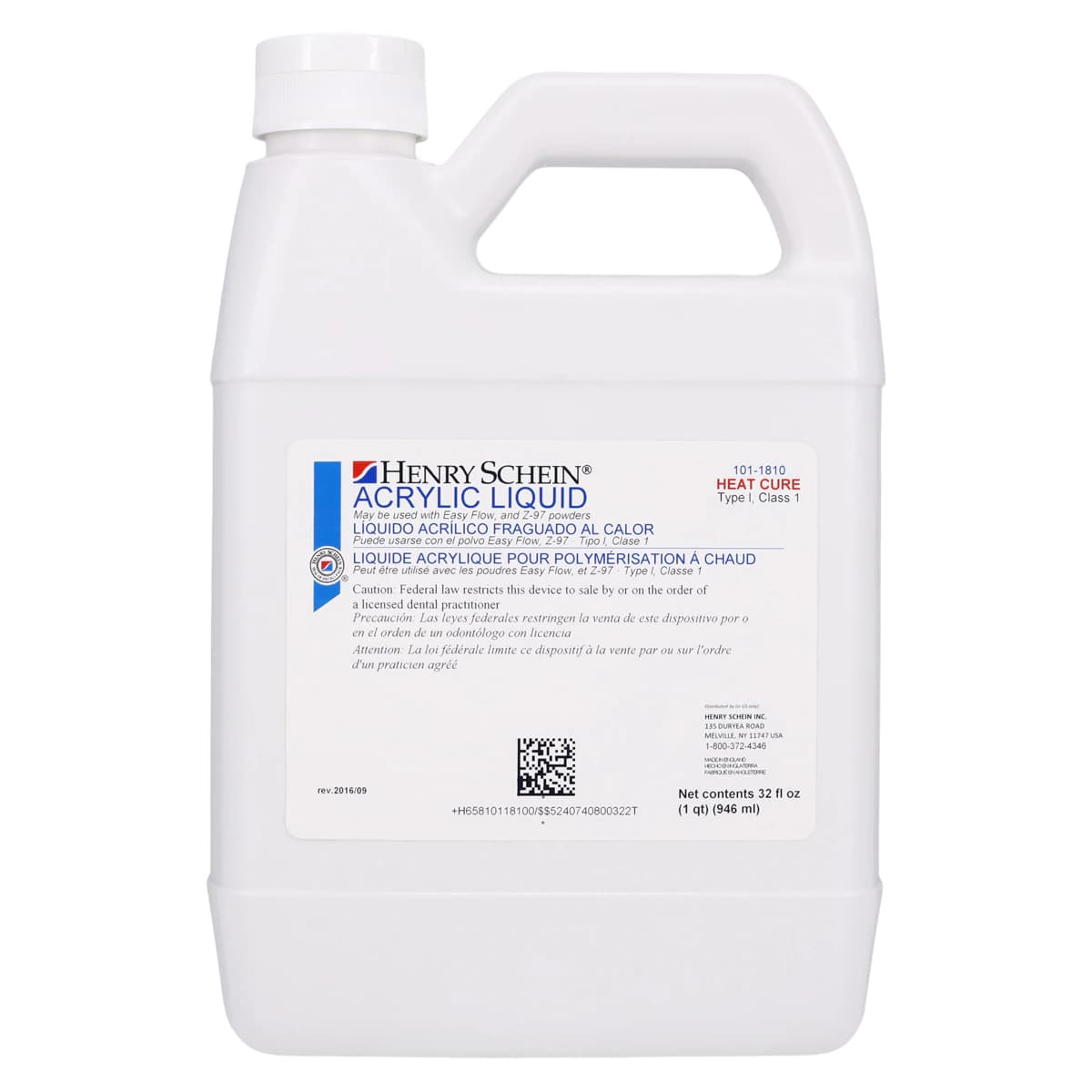 Acrylic Liquid Heat Cure Denture Resin, 1 Qt/Bottle - Acrylic Liquid Heat Cure - Image 1