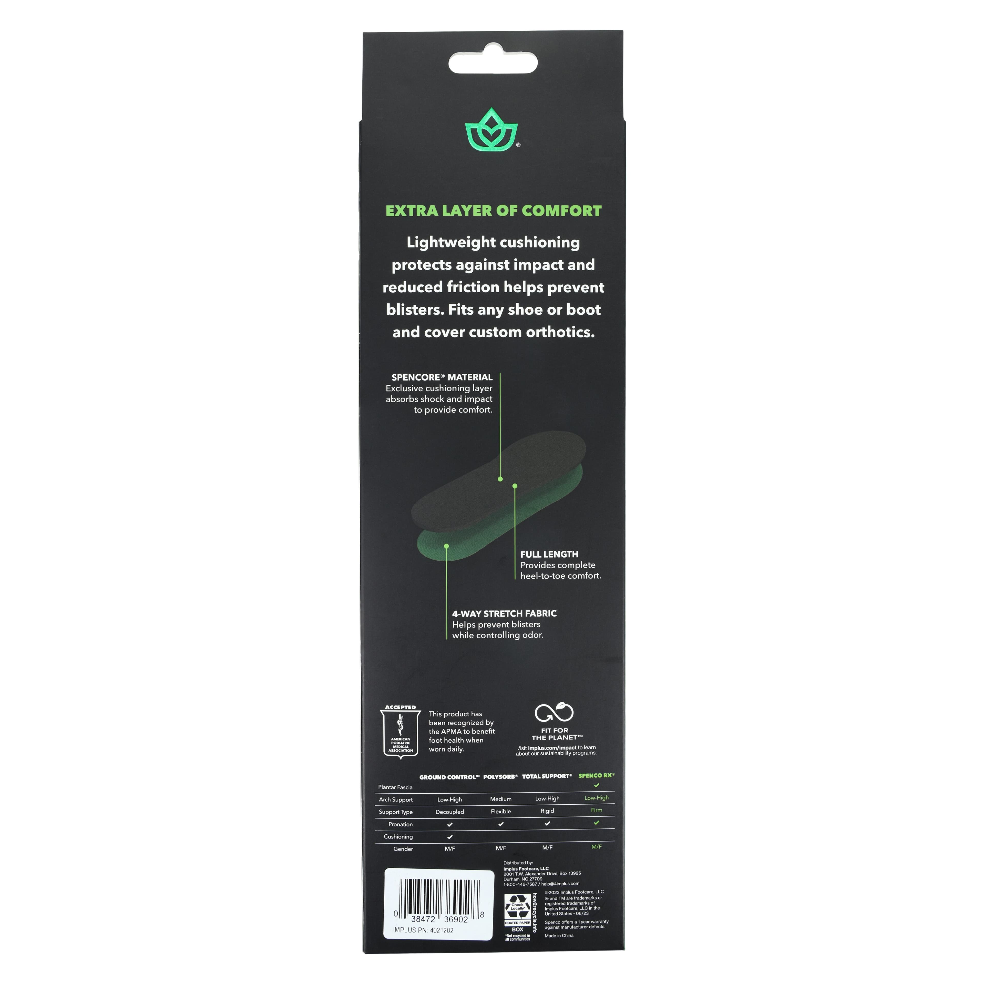 Implus Comfort Insole Green Full Length, Men's 6-7.5 / Women's 7-8.5 thumbnail 5