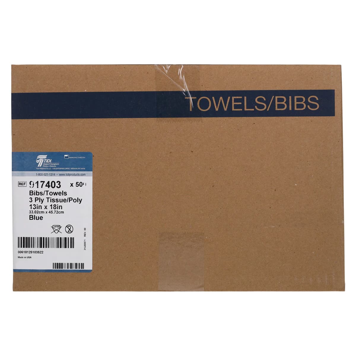 Tidi Products Stay Dri Deluxe Patient Bib, 3-Ply Tissue with Poly-Back, Waffle-Embossed, 13" x 18", Blue, 500/Case, 917403 thumbnail 2
