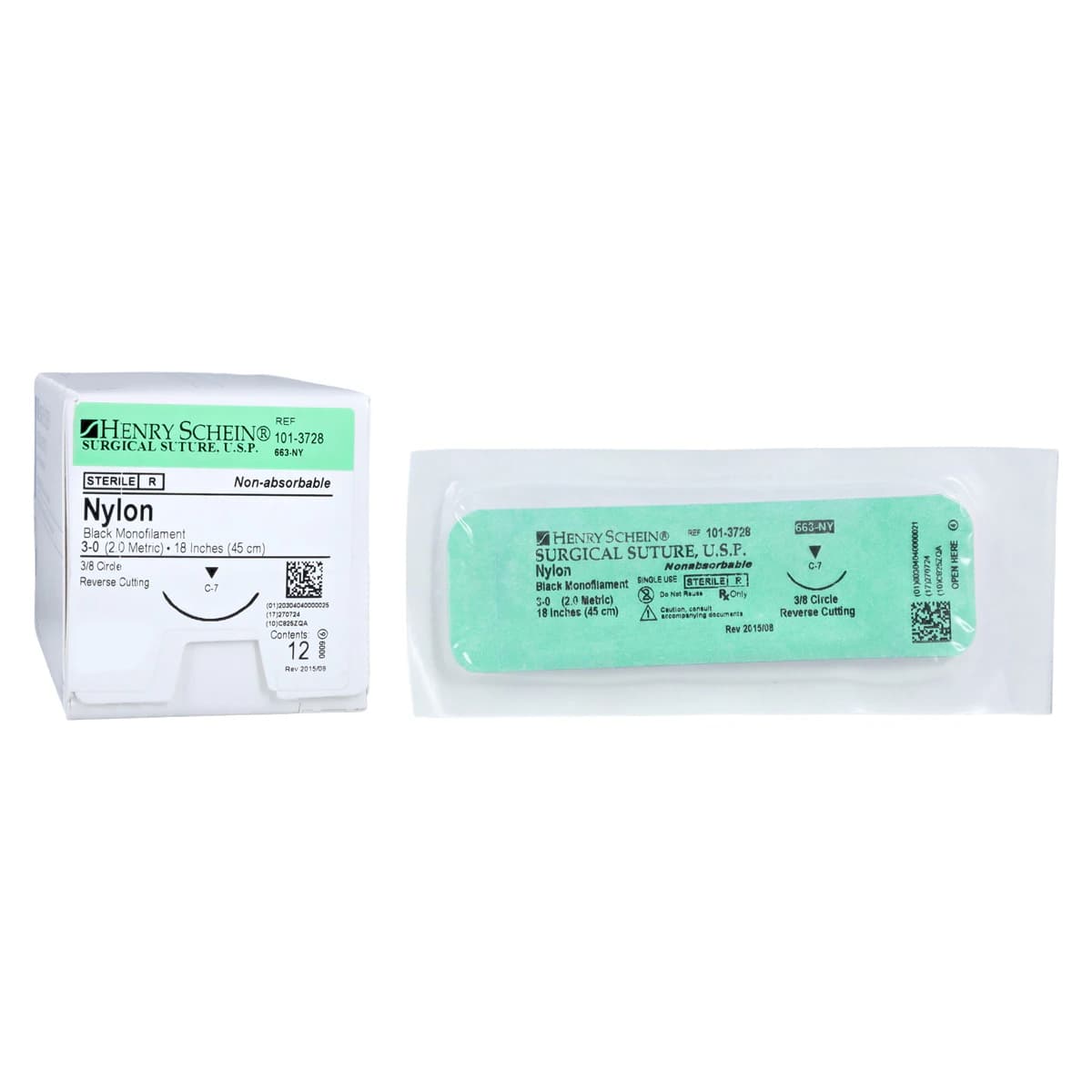 Henry Schein Black Monofilament Nylon Non-Absorbable Surgical Sutures, 3-0, 18", C-7 Reverse Cutting 3/8 Circle Needle, 24mm, 12/Box thumbnail 2