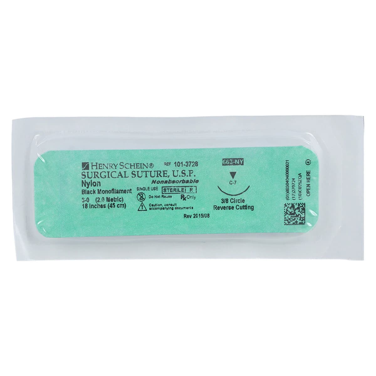 Henry Schein Black Monofilament Nylon Non-Absorbable Surgical Sutures, 3-0, 18", C-7 Reverse Cutting 3/8 Circle Needle, 24mm, 12/Box thumbnail 3