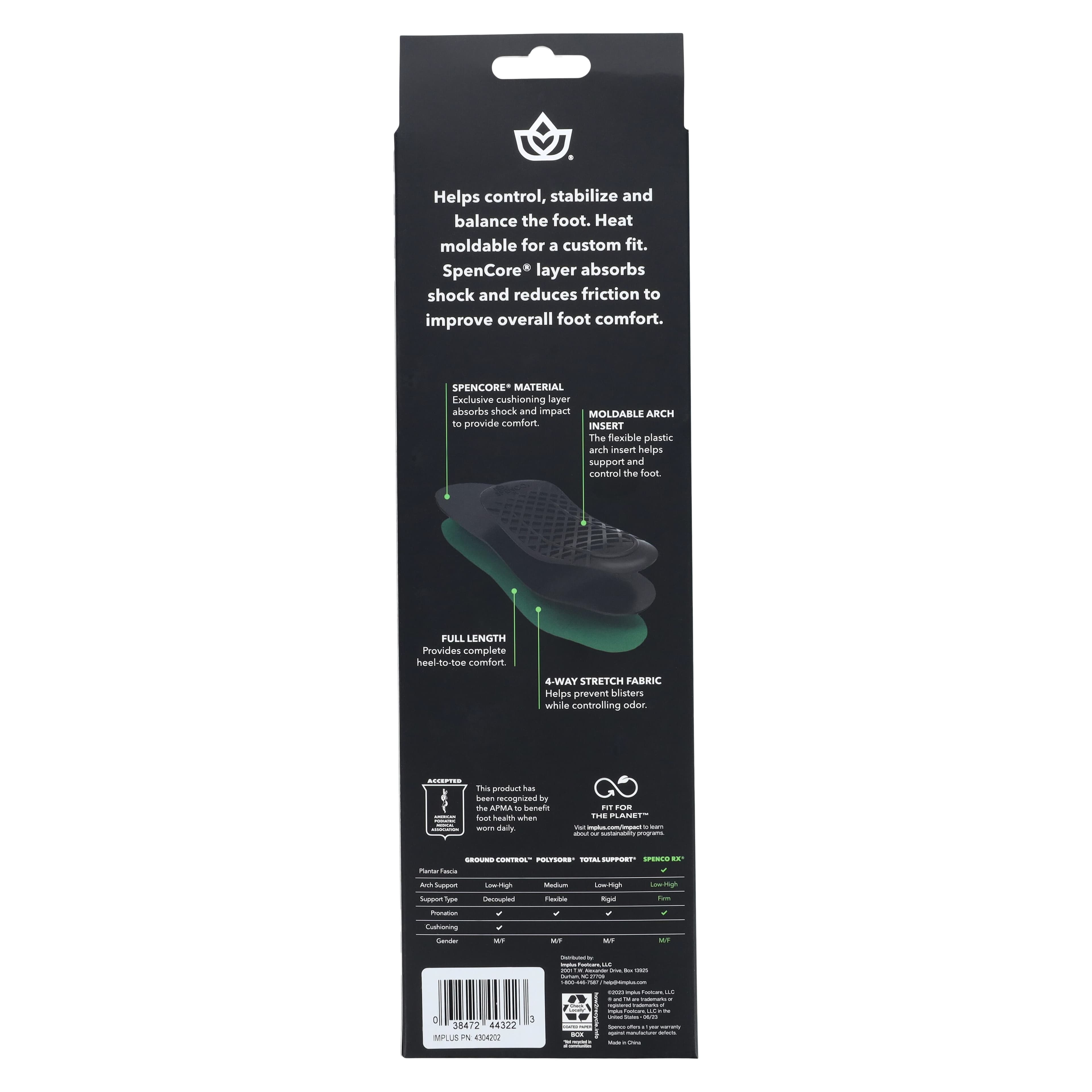 Implus Footcare Arch Support Orthotic, Full Length, Green, Men's 6-7 / Women's 7-8 thumbnail 5