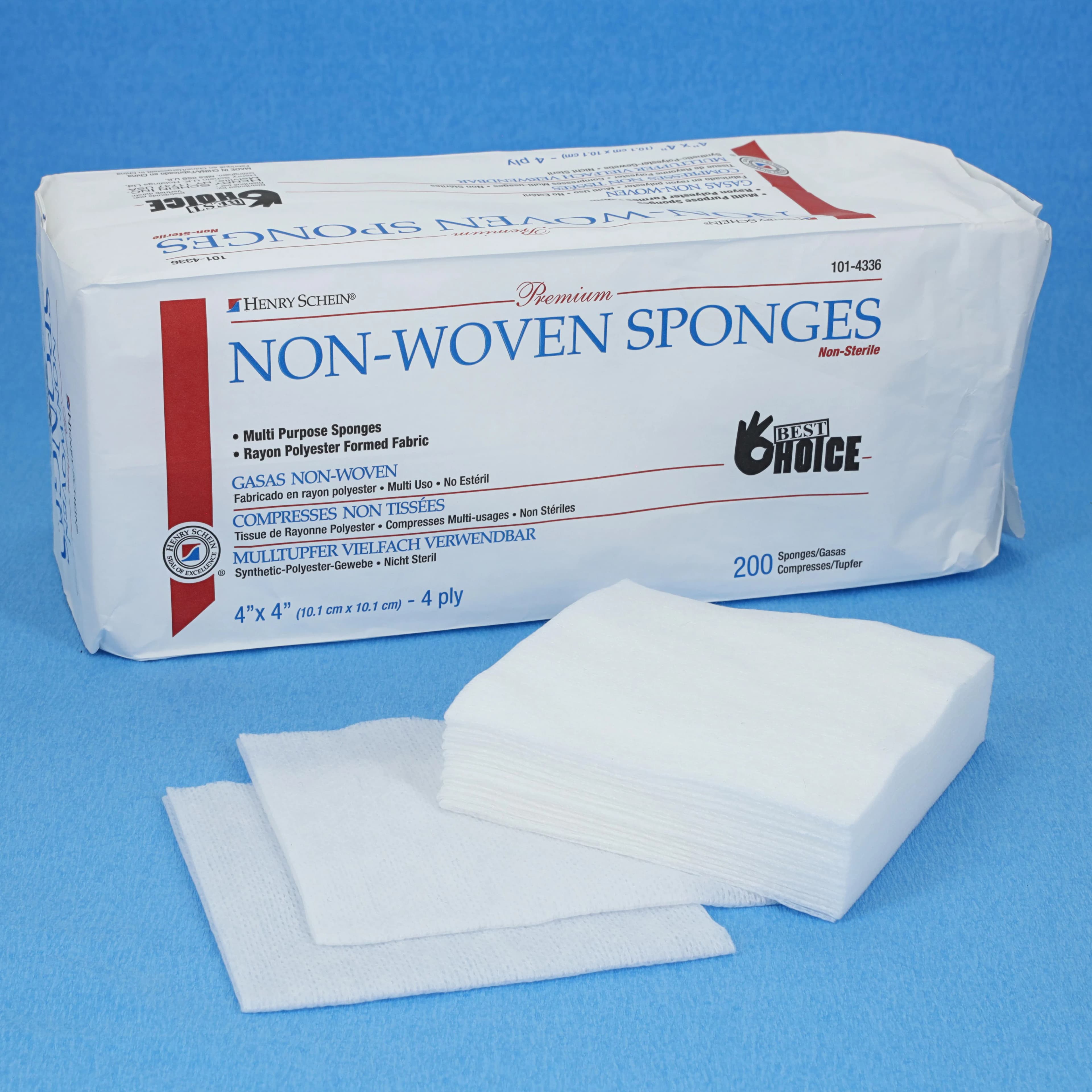 Henry Schein Premium Non-Woven Sponge, 4x4", 4-Ply, Non-Sterile, Quarter-Fold, 200/Box thumbnail 4