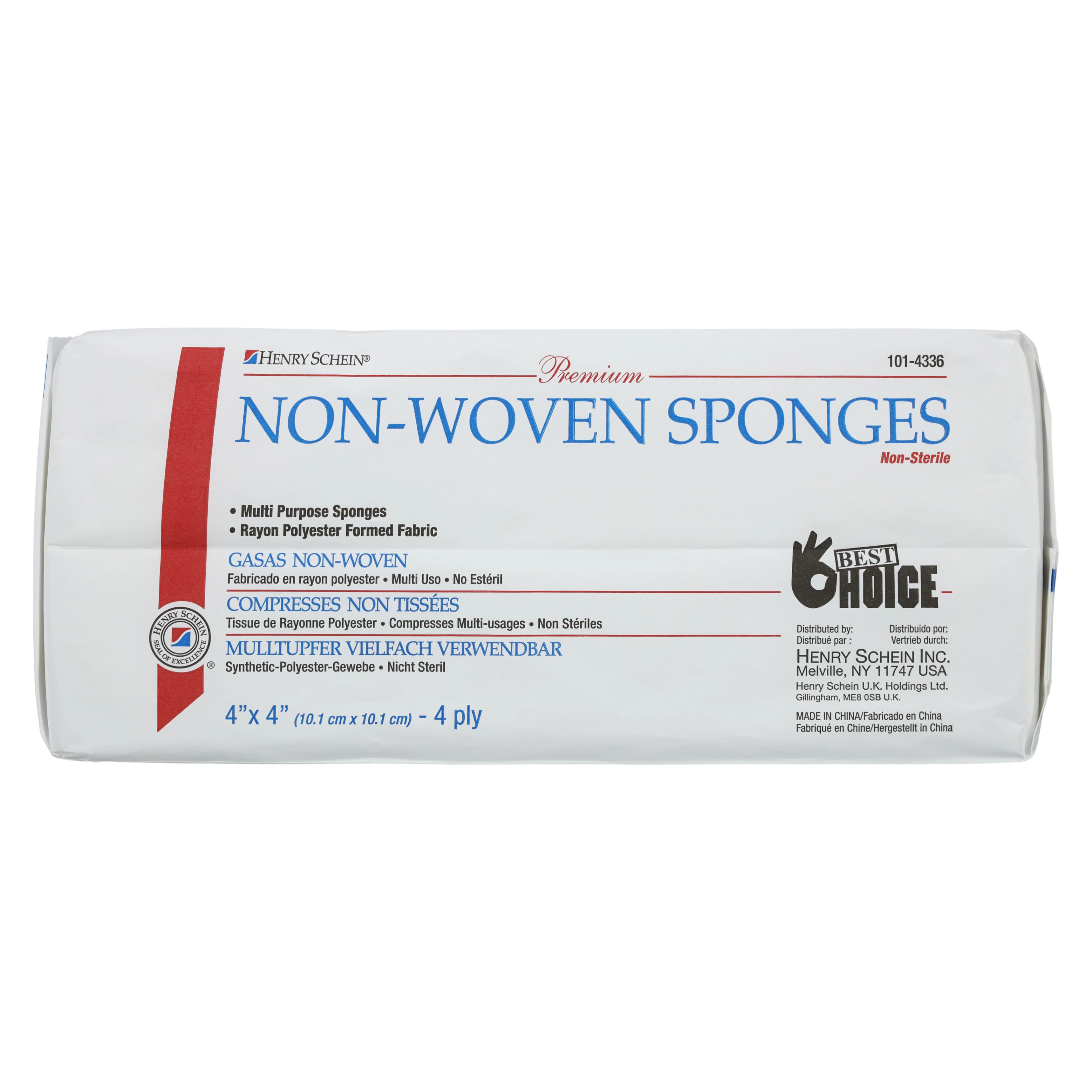 Henry Schein Premium Non-Woven Sponge, 4x4", 4-Ply, Non-Sterile, Quarter-Fold, 200/Box - Sponge Premium NW 4Ply NS - Image 1