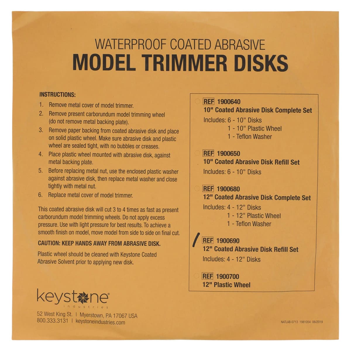 Keystone 12" Model Trimmer Disc, Coarse (50 Grit), Waterproof Abrasive Discs, 4/Pkg - WP Model Trimmer Discs 12" - Image 1