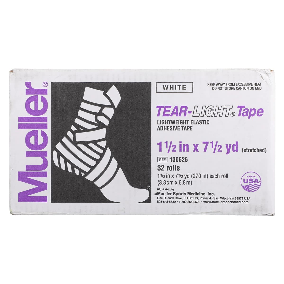 Mueller Sports Medicine Tear-Light Elastic Athletic Tape, 1.5" x 7.5 yd, White, Non-Sterile, Latex-Free, 32/Case thumbnail 3