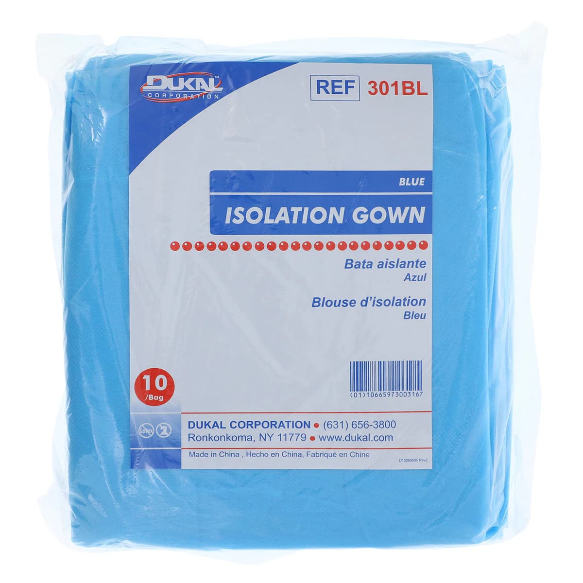 Dukal Isolation Gown, Blue, Elastic Cuffs, Waist and Neck Tie Closures, One Size Fits All, 50/Case, 301BL thumbnail 6