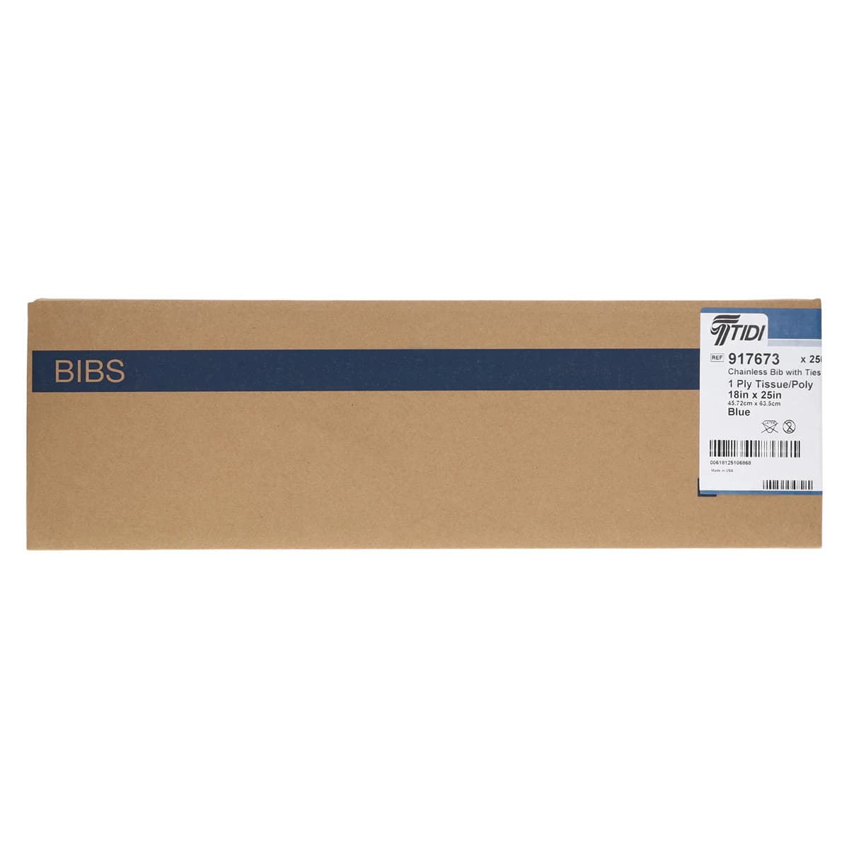Tidi Products Chainless Bibs with Ties, 18" x 25", Blue, 1-Ply Tissue/1-Ply Poly, 250/Case, 917673 thumbnail 2