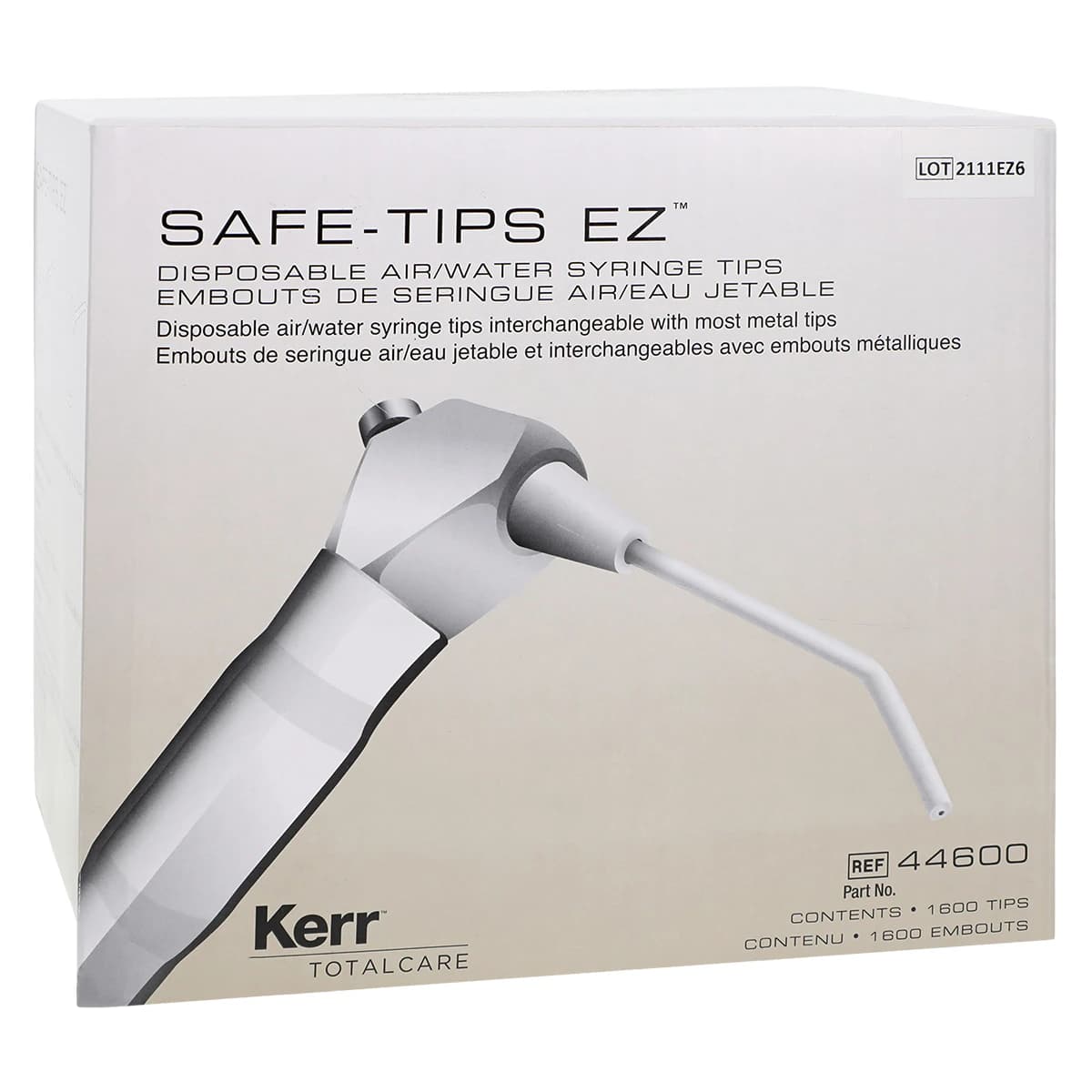 Safe-Tips EZ Disposable Air/Water Syringe Tips, Universal Fit, Plastic with Metal Core, White, 1600/Bulk Box, 44600 - Safe-Tips EZ Universal Air/Water Syringe Tips 1600/Pk. Plastic with Metal Core - Image 1