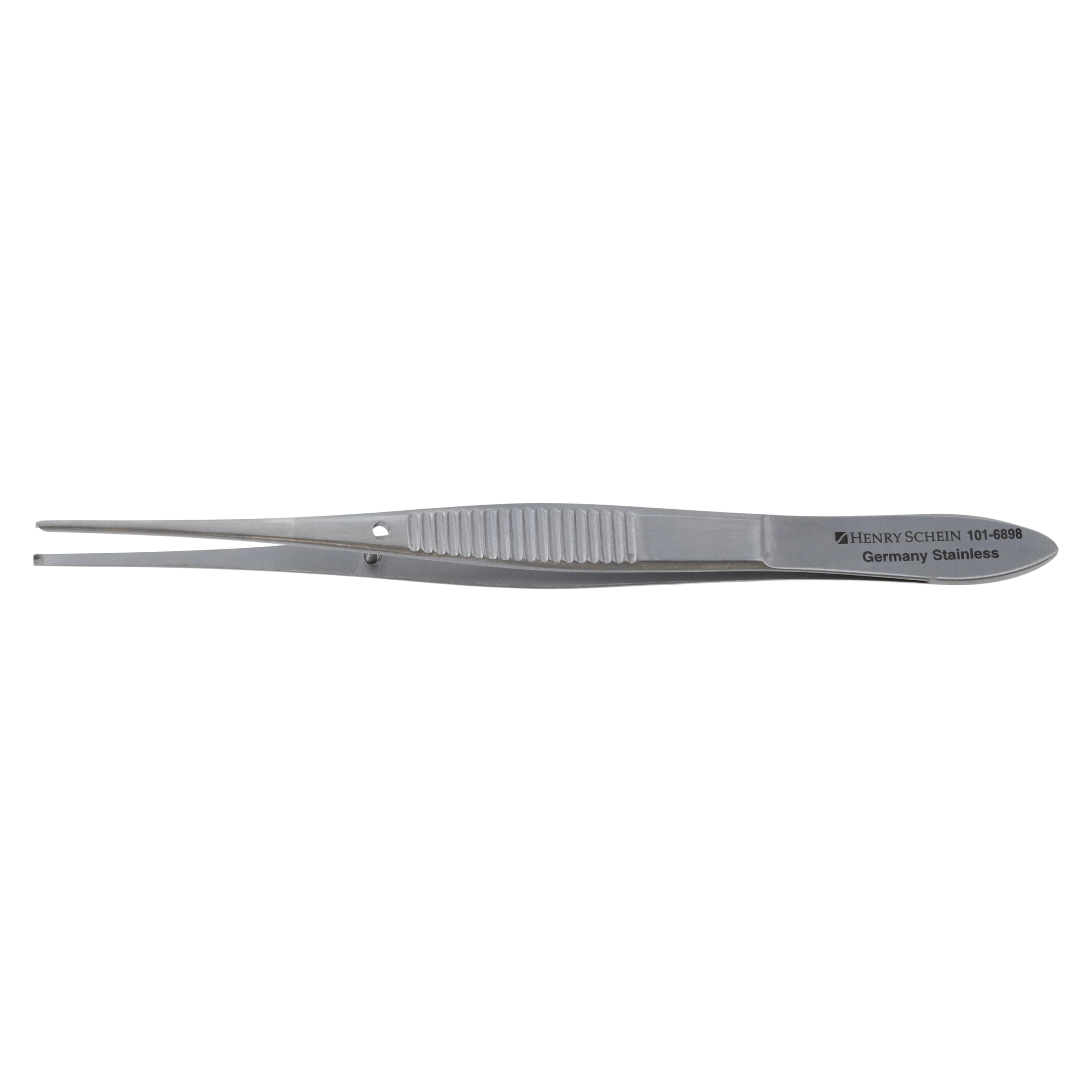 Henry Schein Iris Forceps Straight 1x2 Teeth, 4", Stainless Steel, Autoclavable, Each - Iris Forceps Straight 1x2Teeth - Image 1